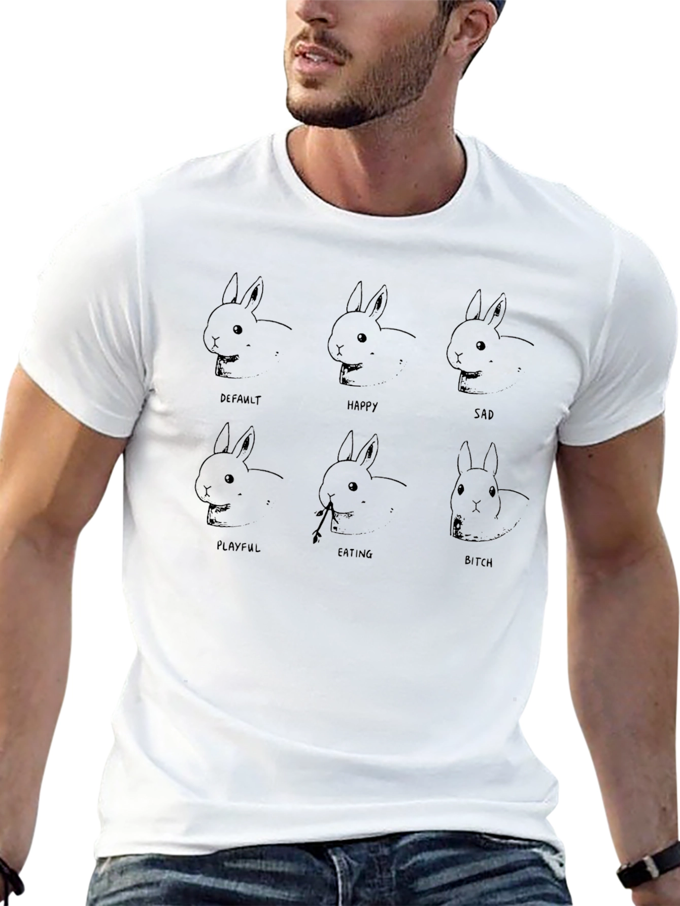 Rabbit Moods Graphic Tee - Comfy Black T-Shirt