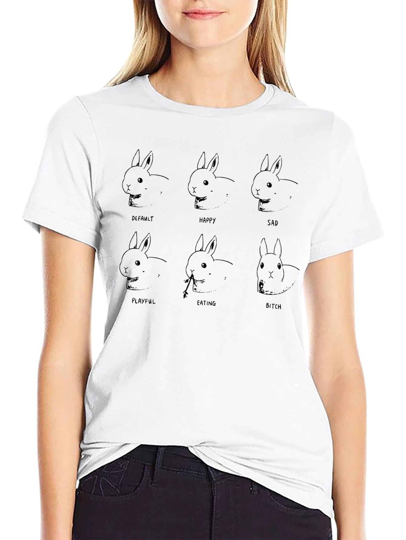 Rabbit Moods Graphic Tee - Comfy Black T-Shirt