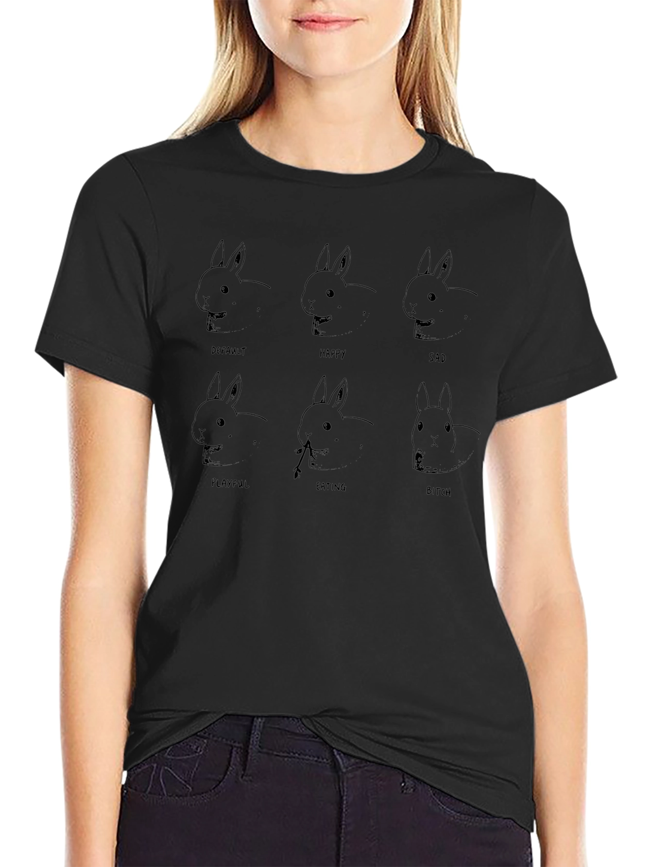Rabbit Moods Graphic Tee - Comfy Black T-Shirt