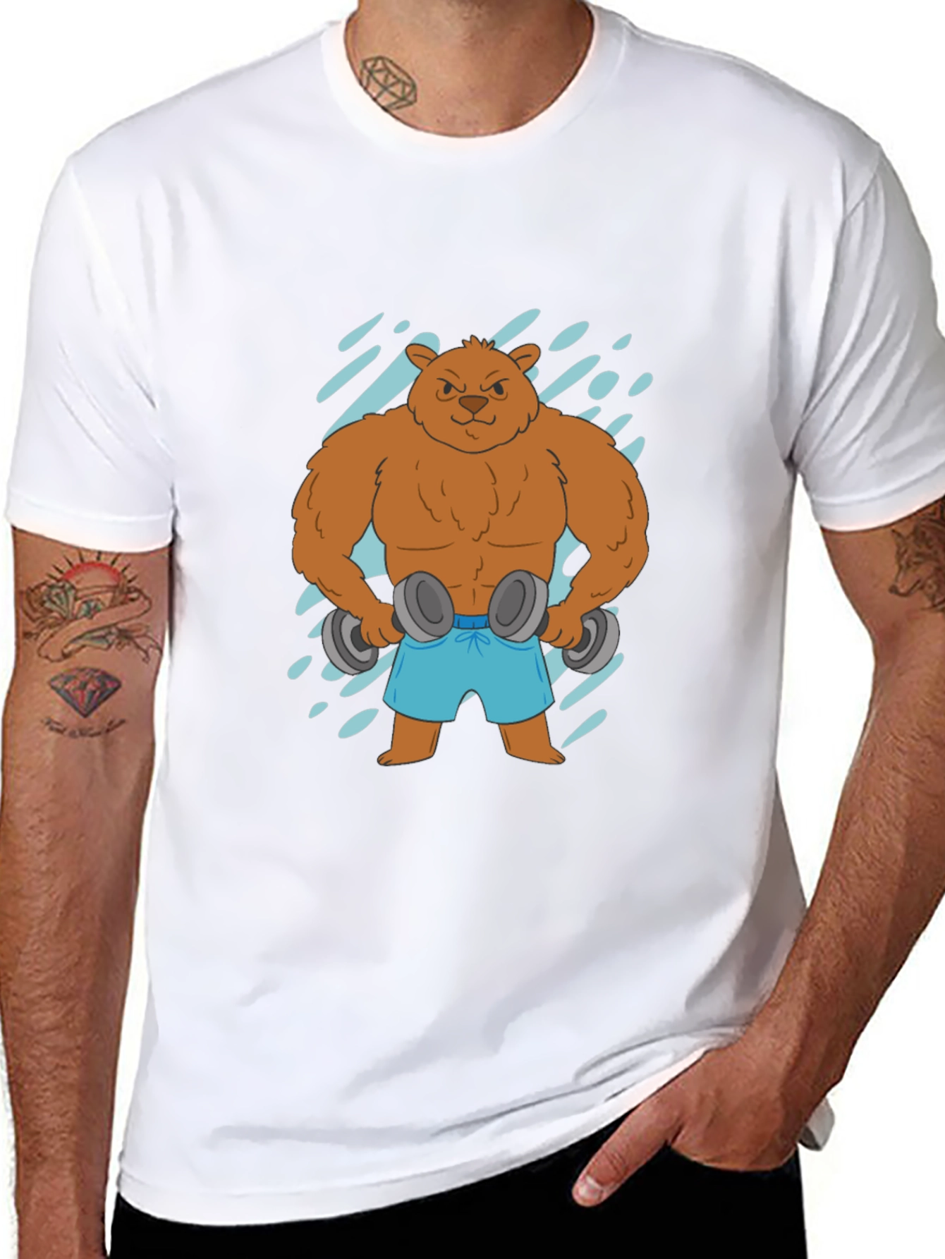 Workout Bear Graphic Tee - Black Cotton T-Shirt