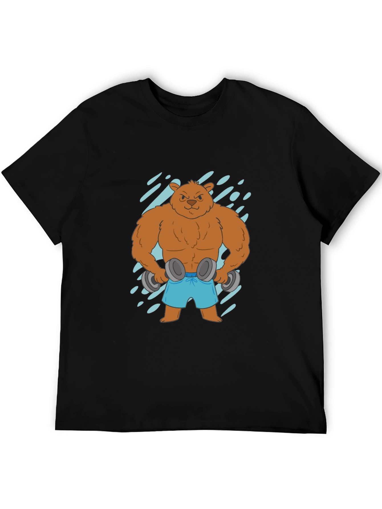 Workout Bear Graphic Tee - Black Cotton T-Shirt