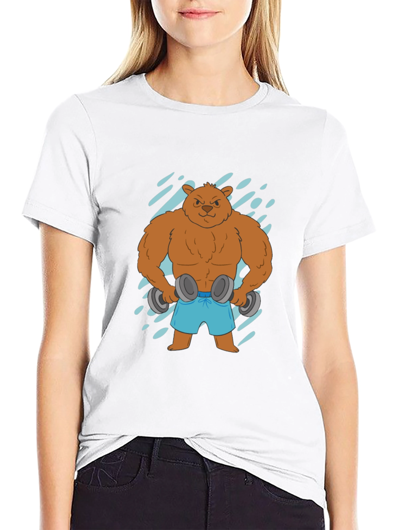 Workout Bear Graphic Tee - Black Cotton T-Shirt