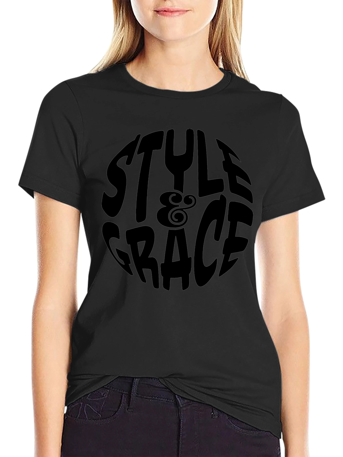 Style & Grace Black Graphic Tee