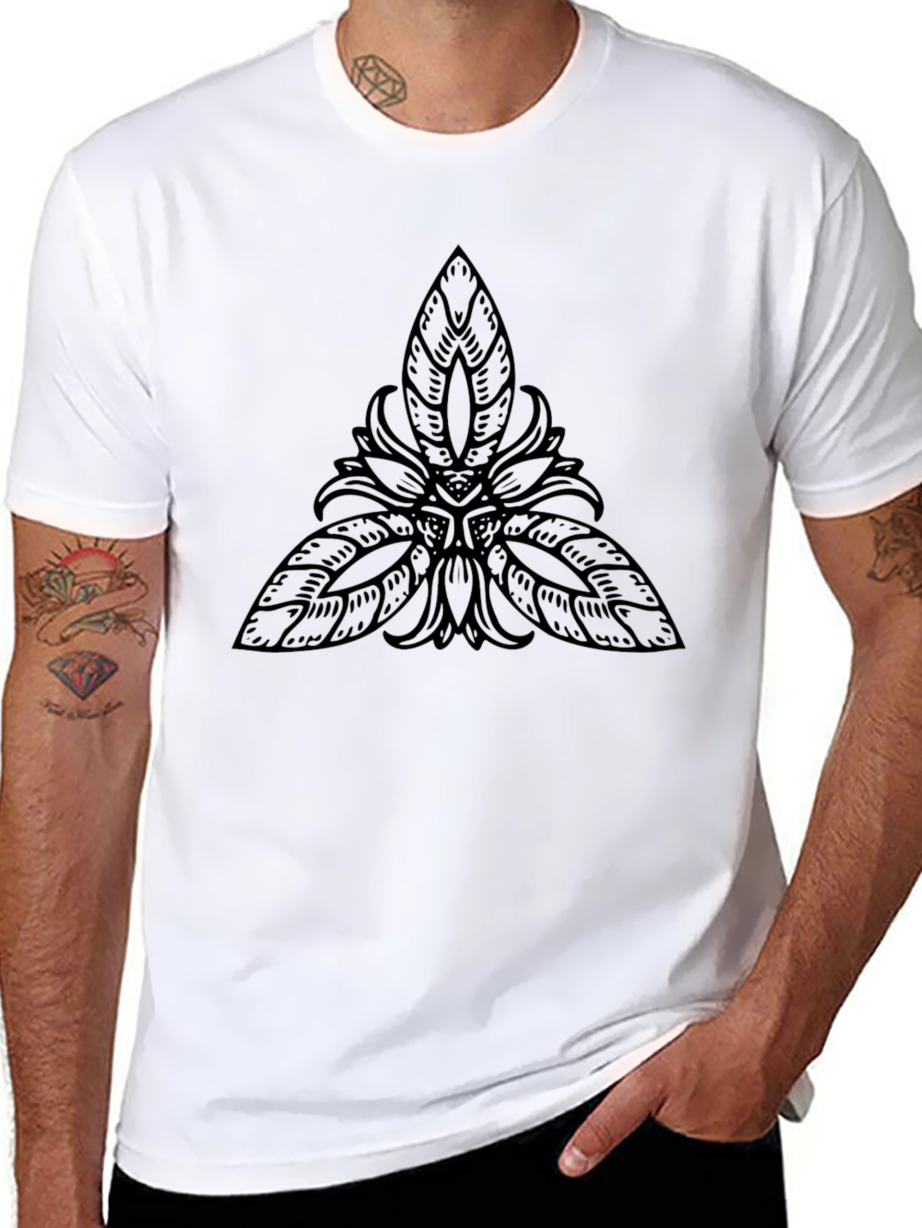 Black T-Shirt with Abstract Leaf Design