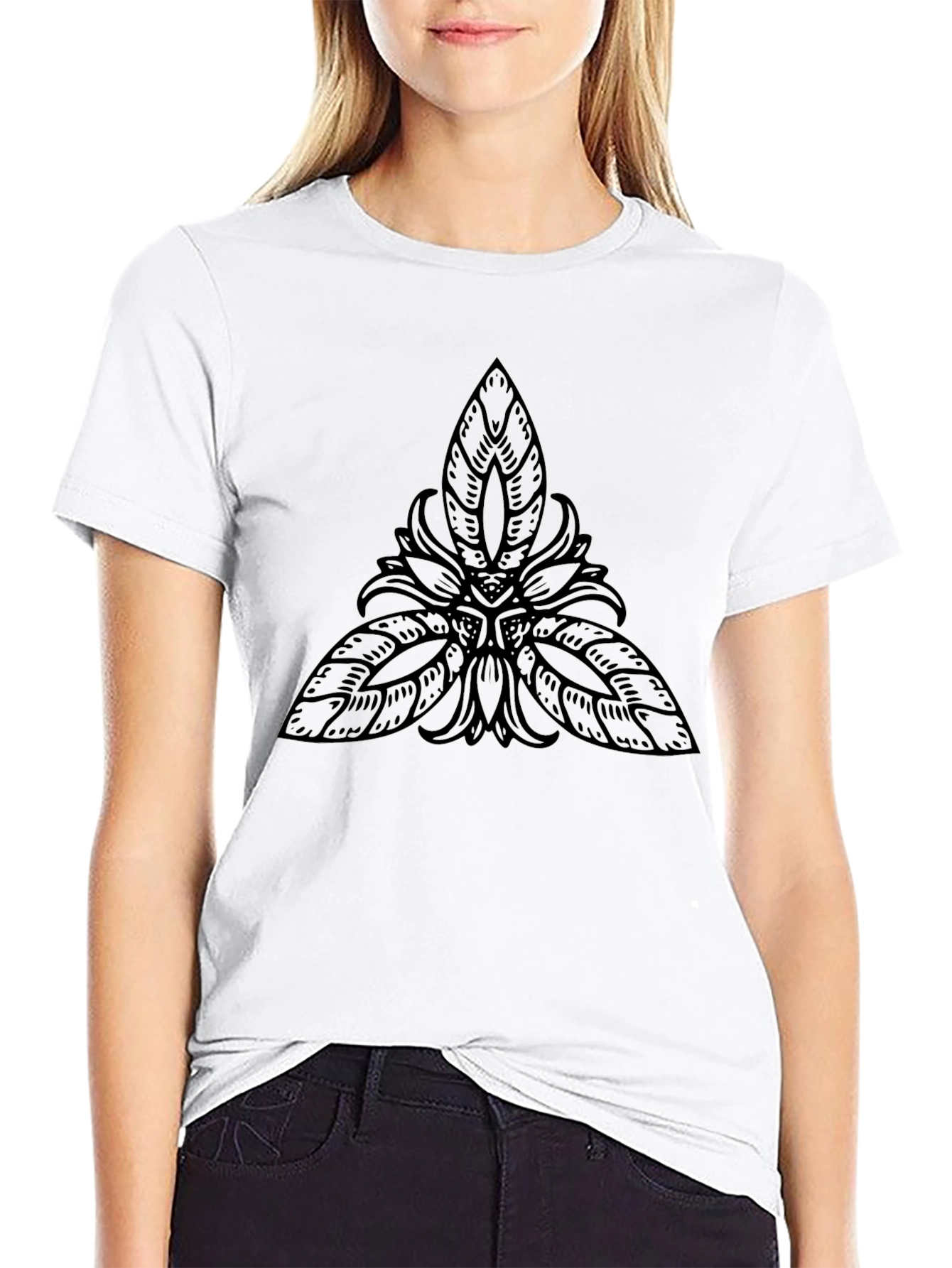 Black T-Shirt with Abstract Leaf Design