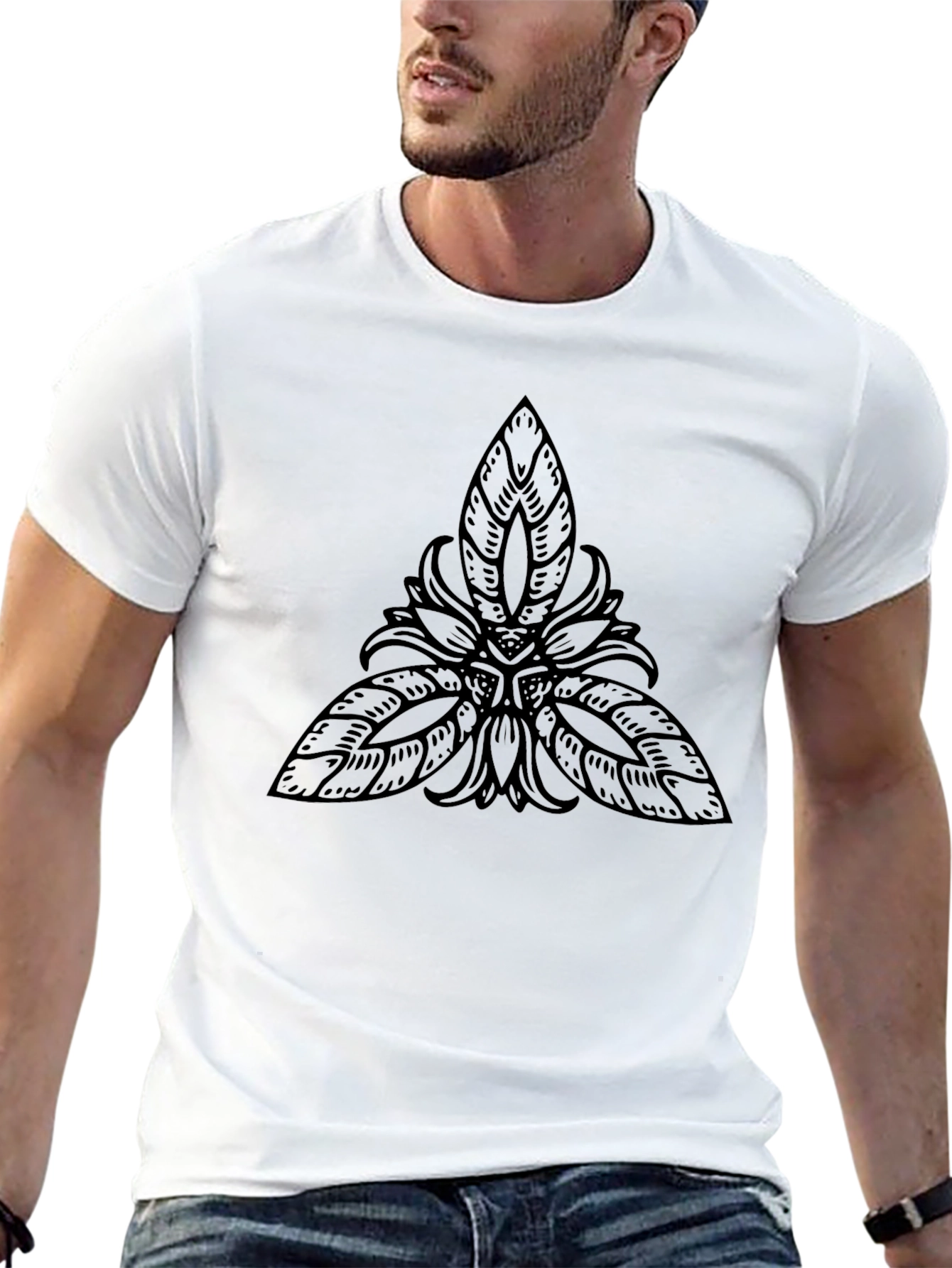 Black T-Shirt with Abstract Leaf Design