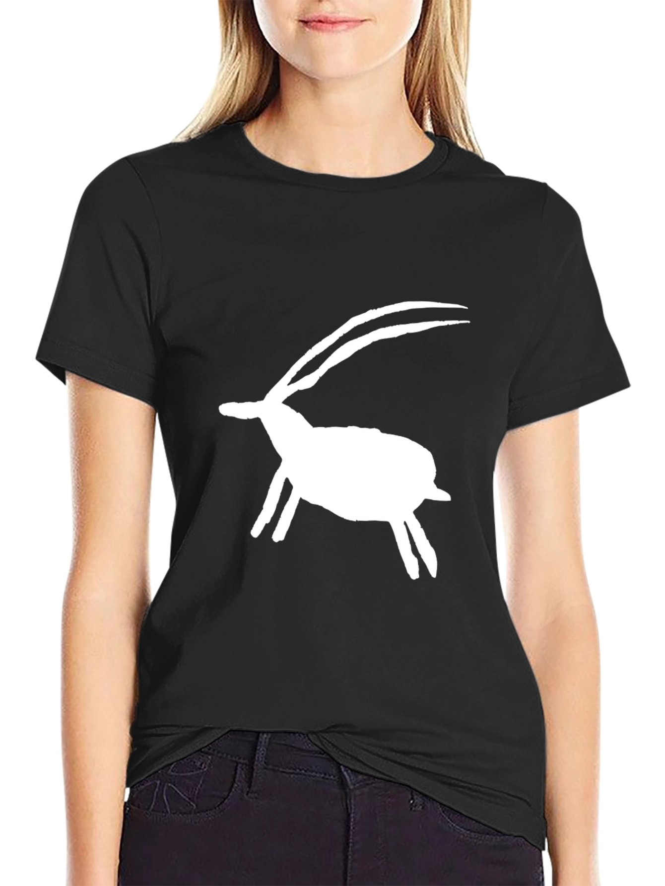 Black Tee with White Gazelle Graphic