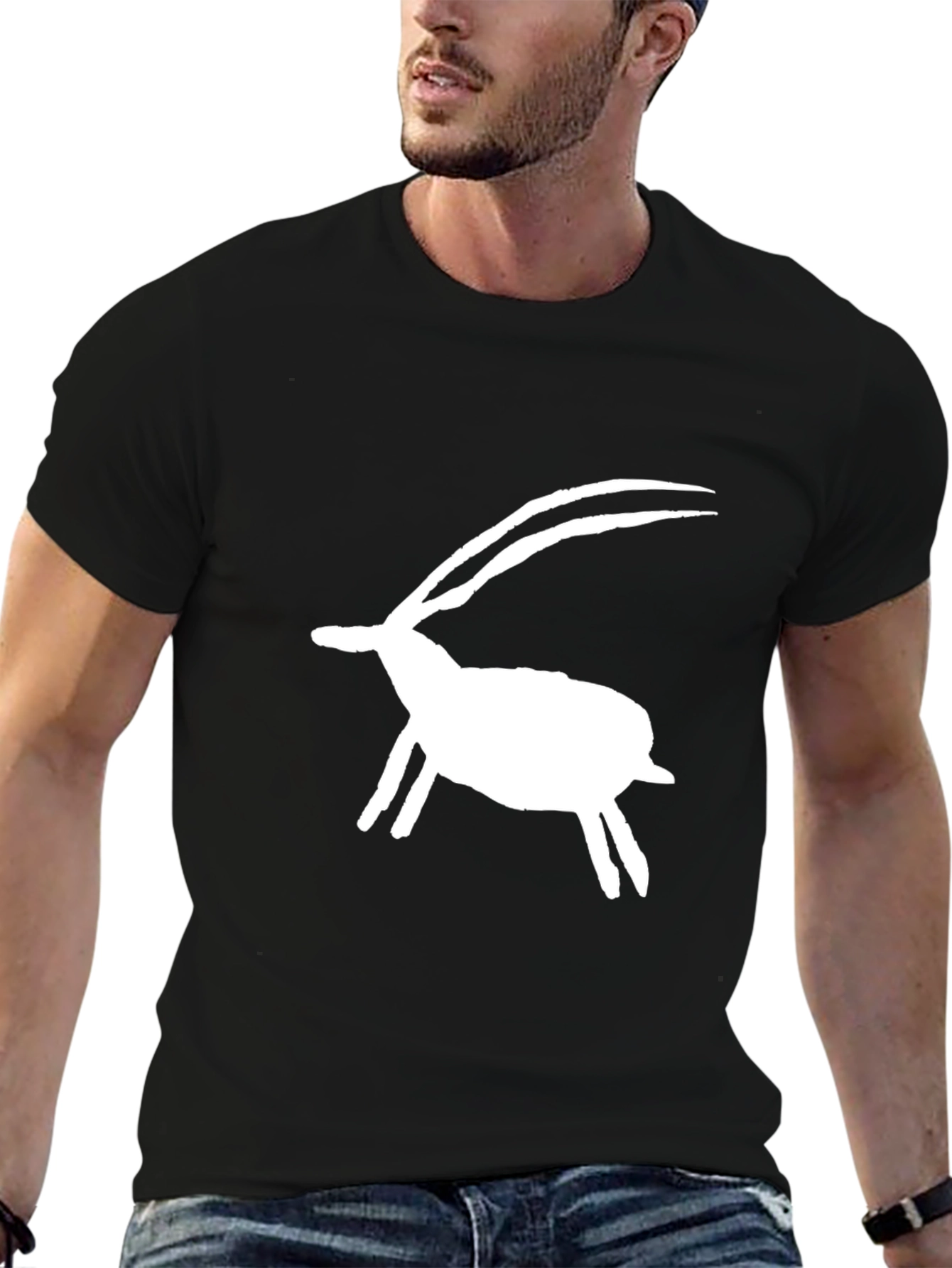 Black Tee with White Gazelle Graphic