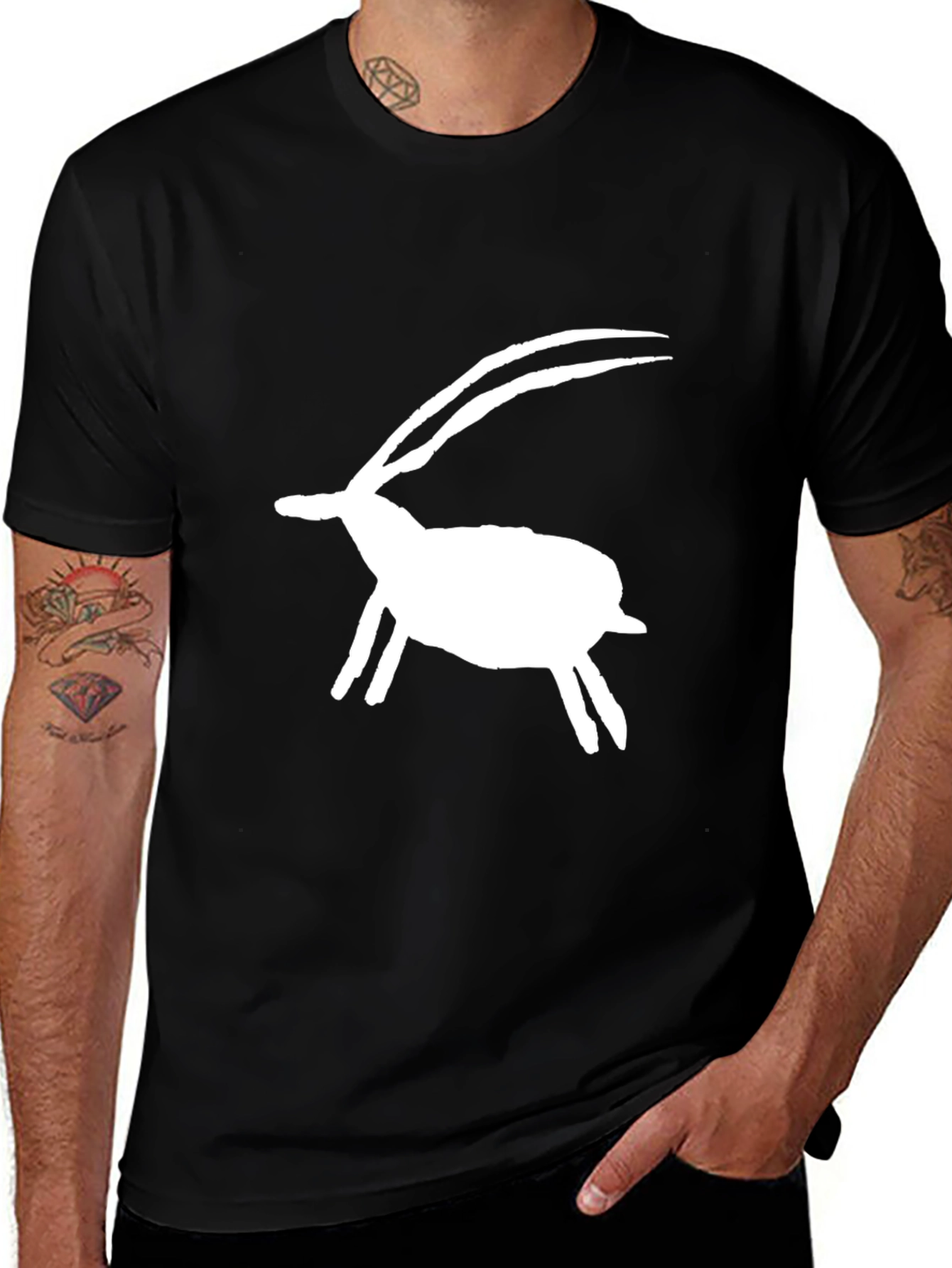 Black Tee with White Gazelle Graphic