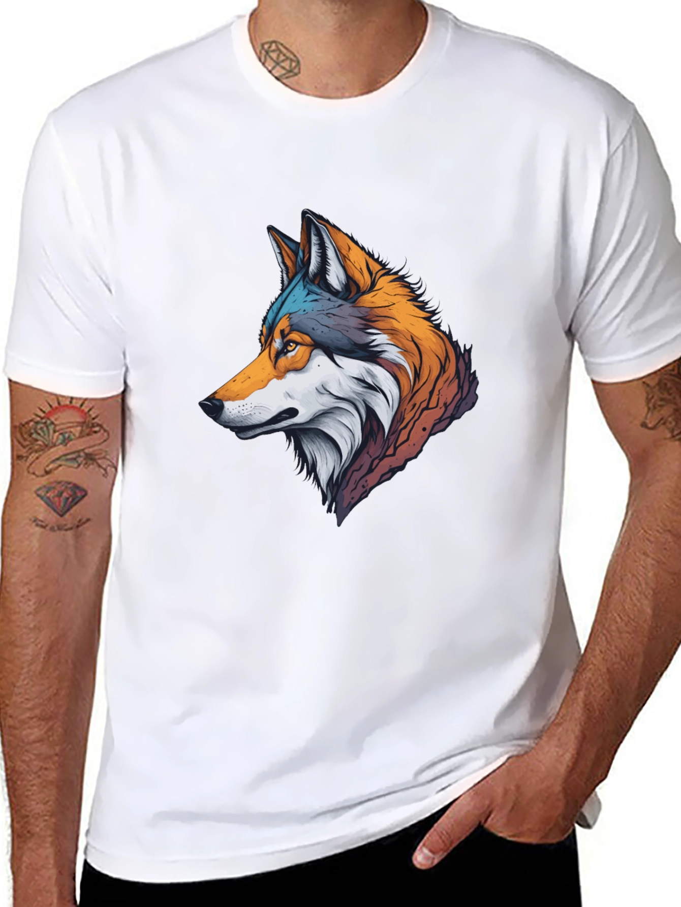 Stylish Wolf Graphic Black T-Shirt