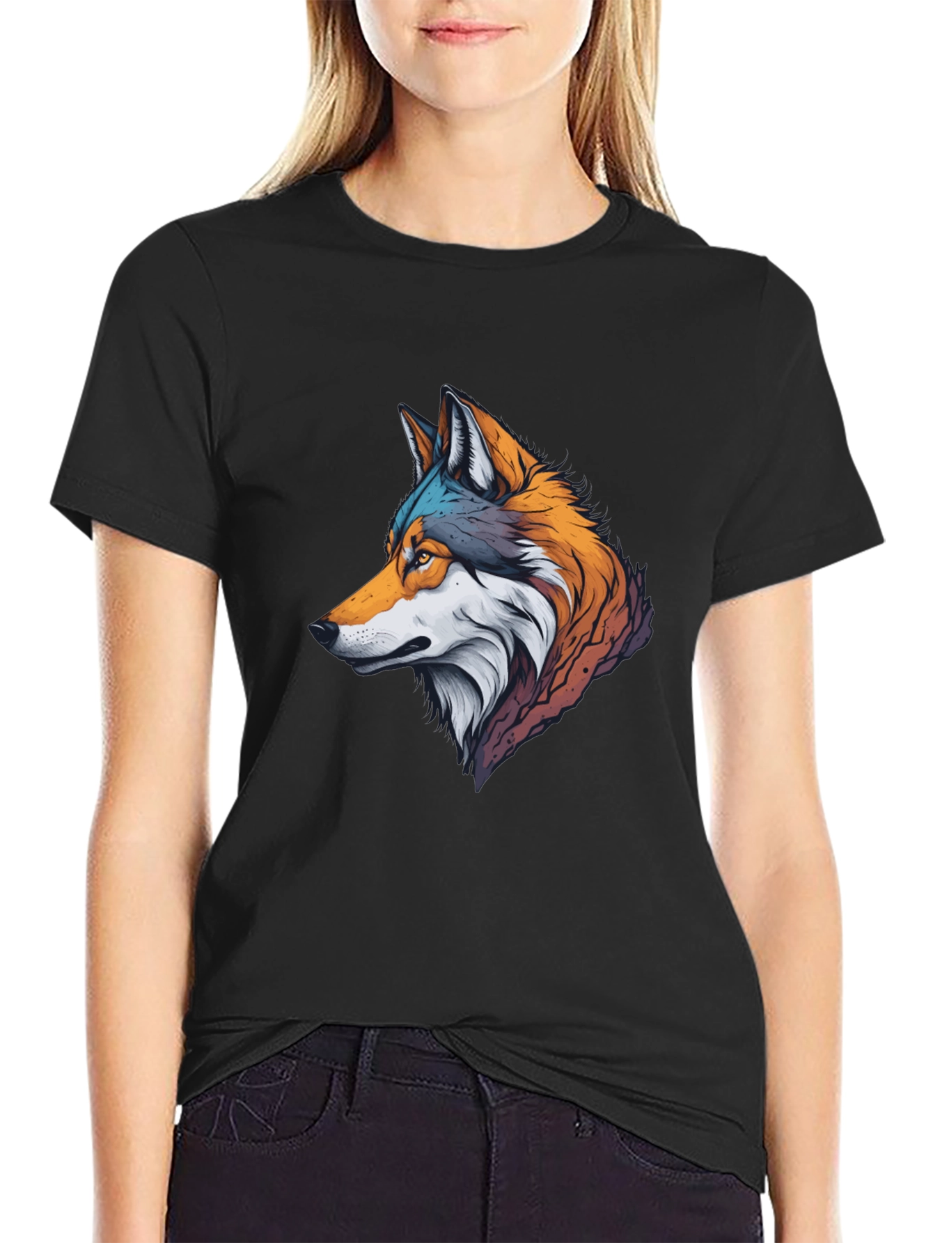Stylish Wolf Graphic Black T-Shirt