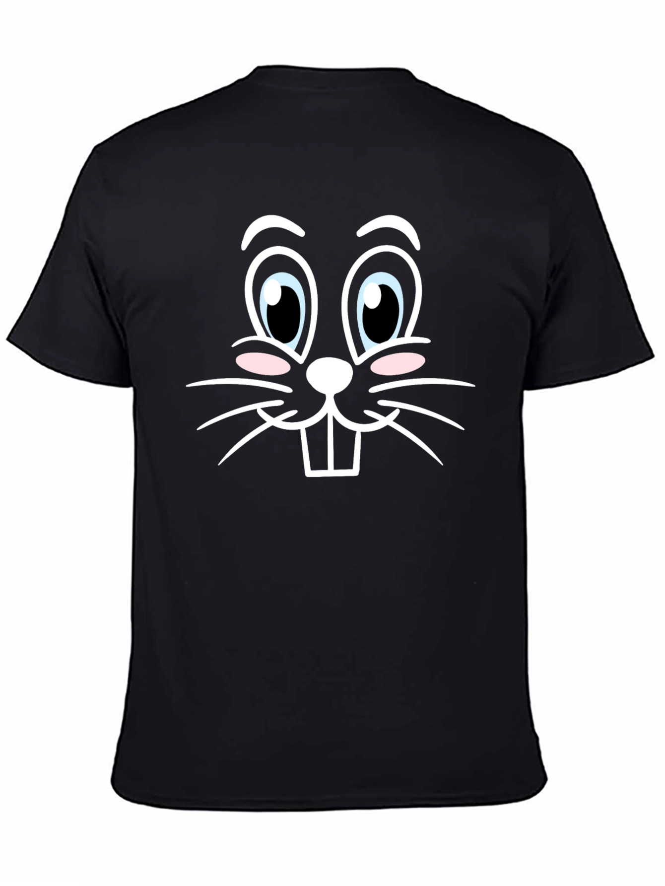 Cute Bunny Face Graphic Tee - Black Cotton T-Shirt