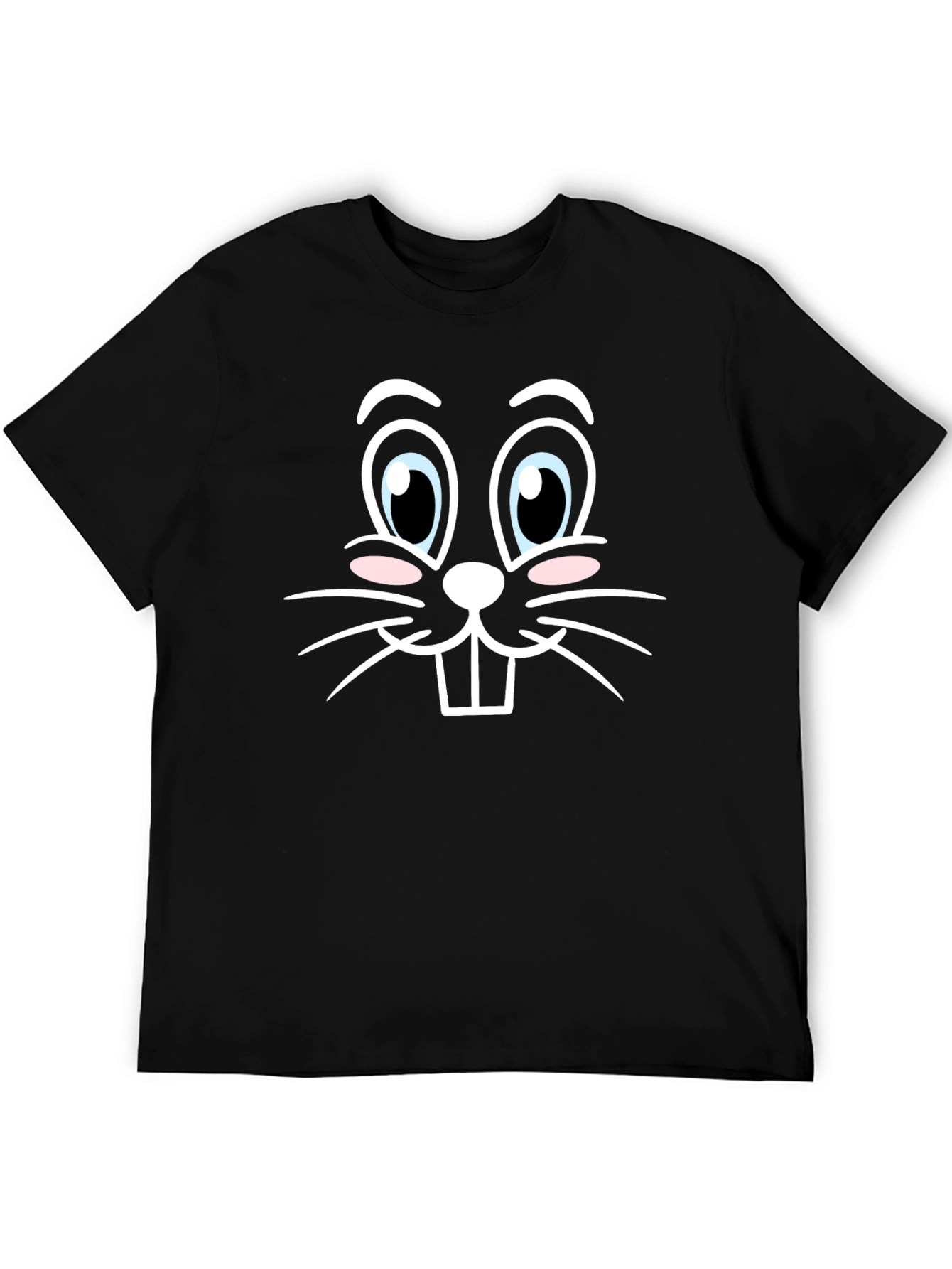 Cute Bunny Face Graphic Tee - Black Cotton T-Shirt