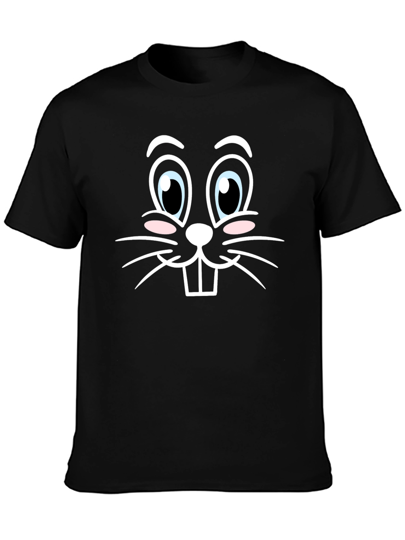 Cute Bunny Face Graphic Tee - Black Cotton T-Shirt