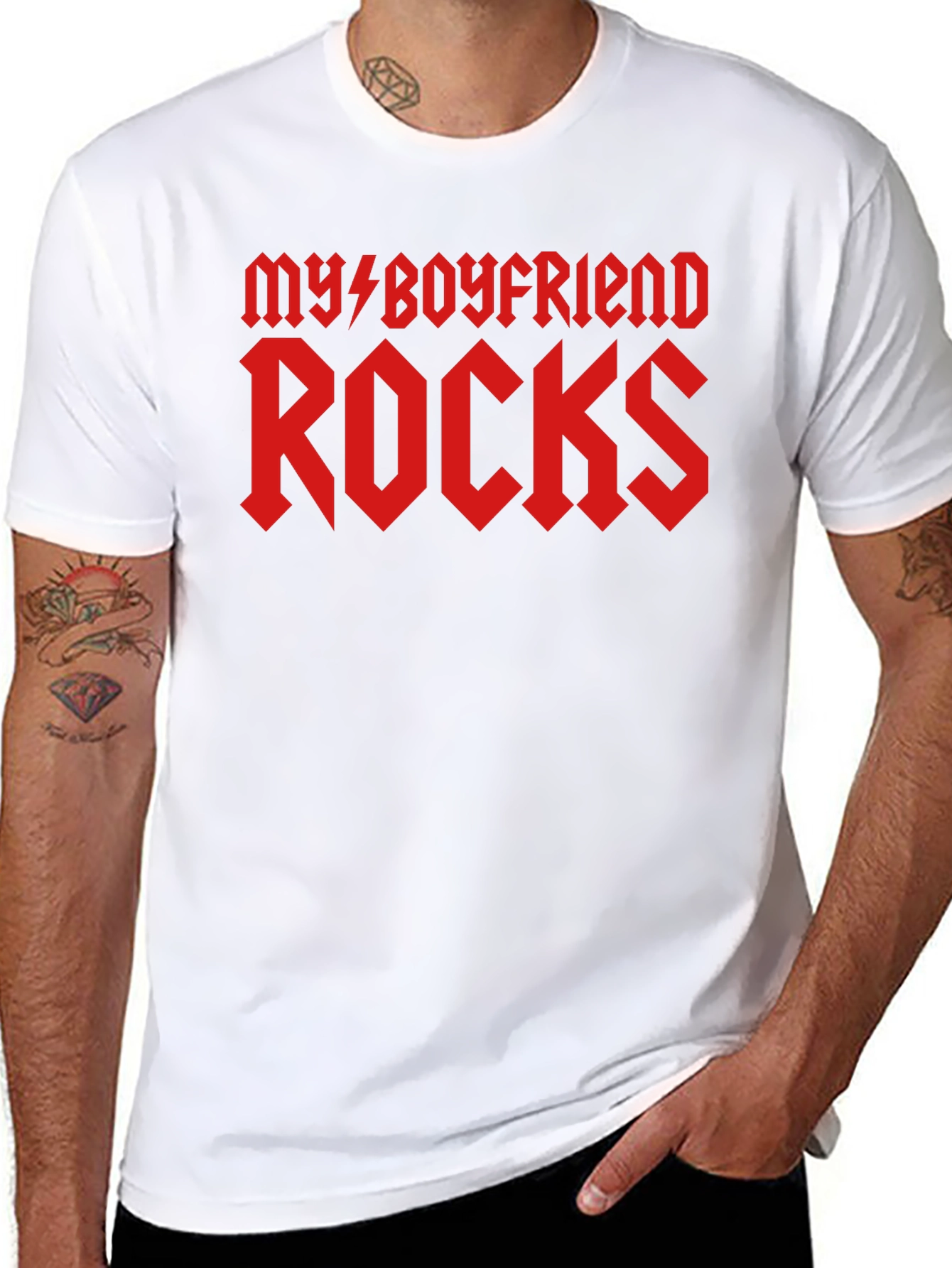 My Boyfriend Rocks Graphic T-Shirt - Black Cotton Tee