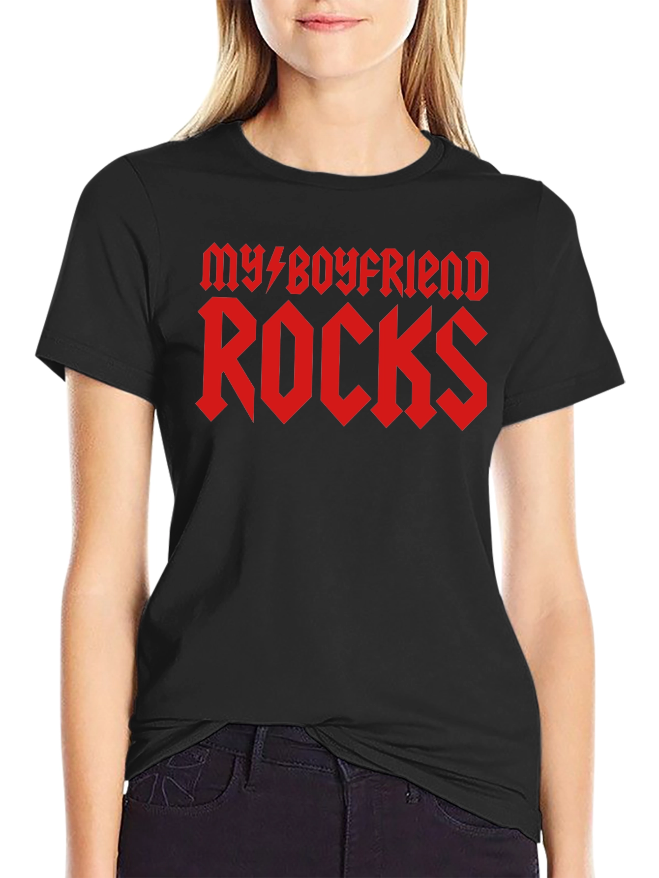 My Boyfriend Rocks Graphic T-Shirt - Black Cotton Tee