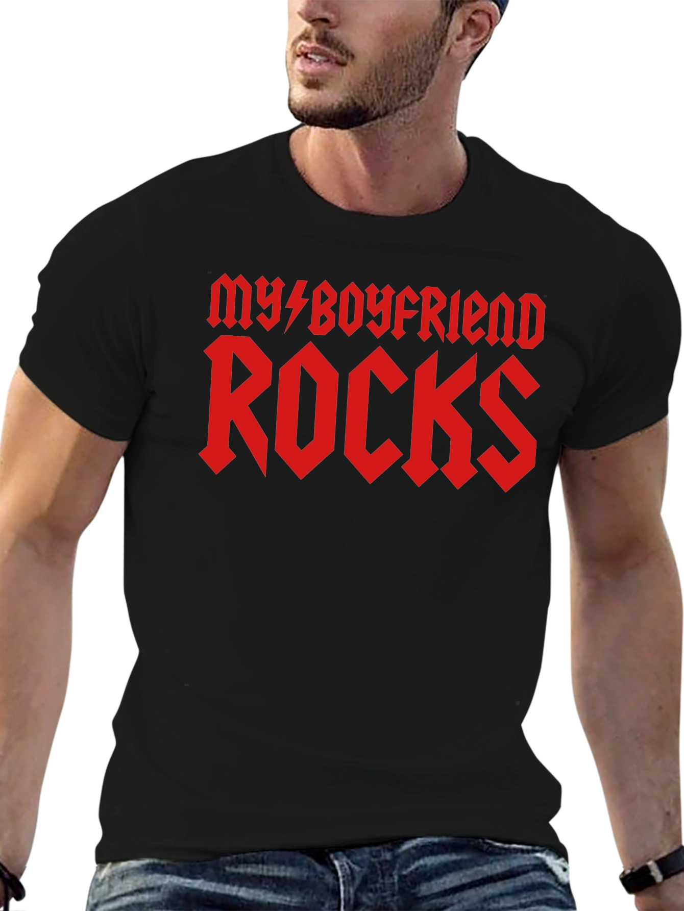 My Boyfriend Rocks Graphic T-Shirt - Black Cotton Tee
