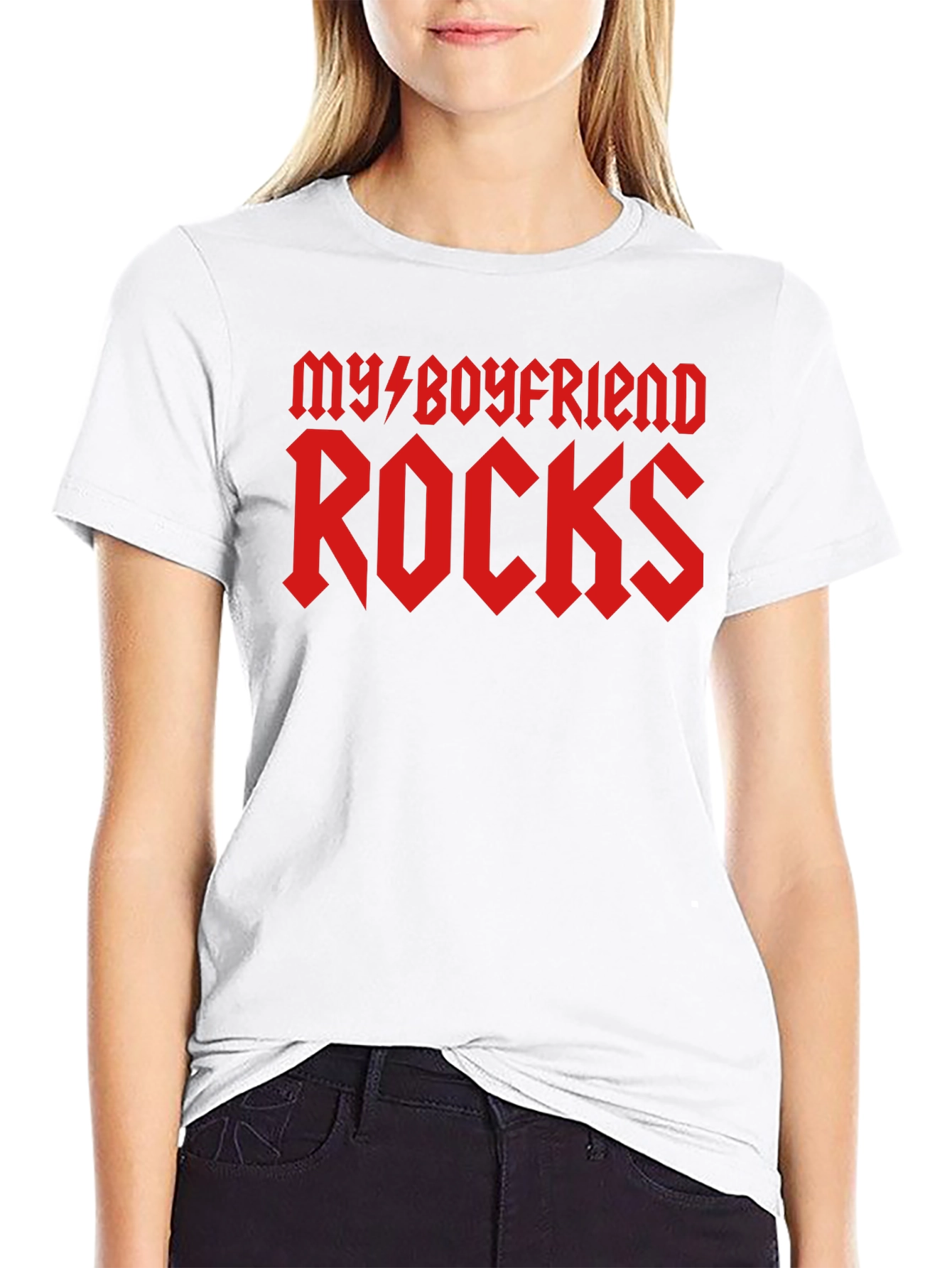 My Boyfriend Rocks Graphic T-Shirt - Black Cotton Tee