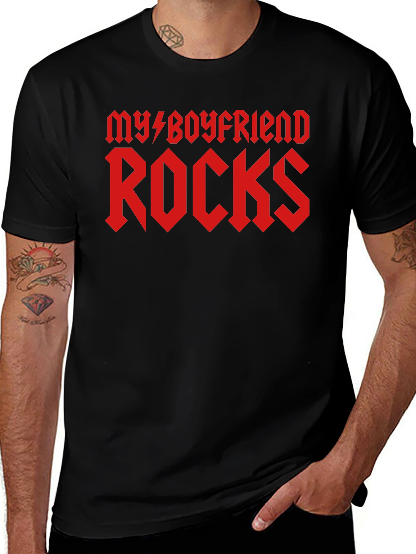 My Boyfriend Rocks Graphic T-Shirt - Black Cotton Tee