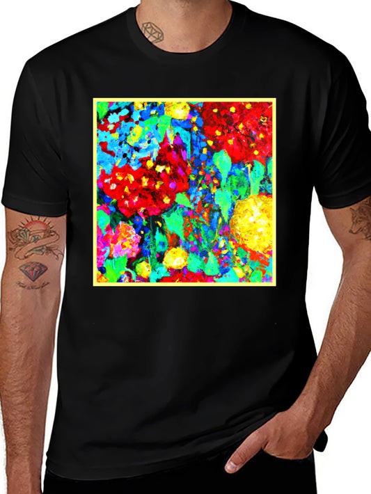 Bold Abstract Floral Art Black T-Shirt