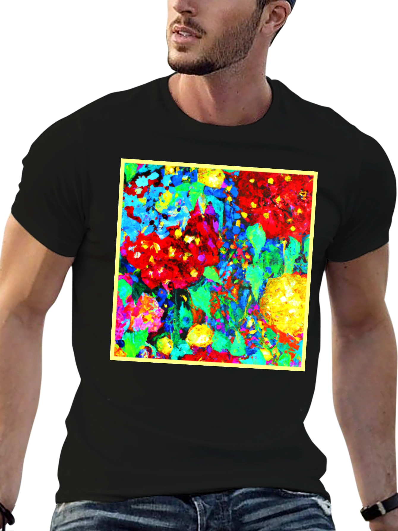 Bold Abstract Floral Art Black T-Shirt