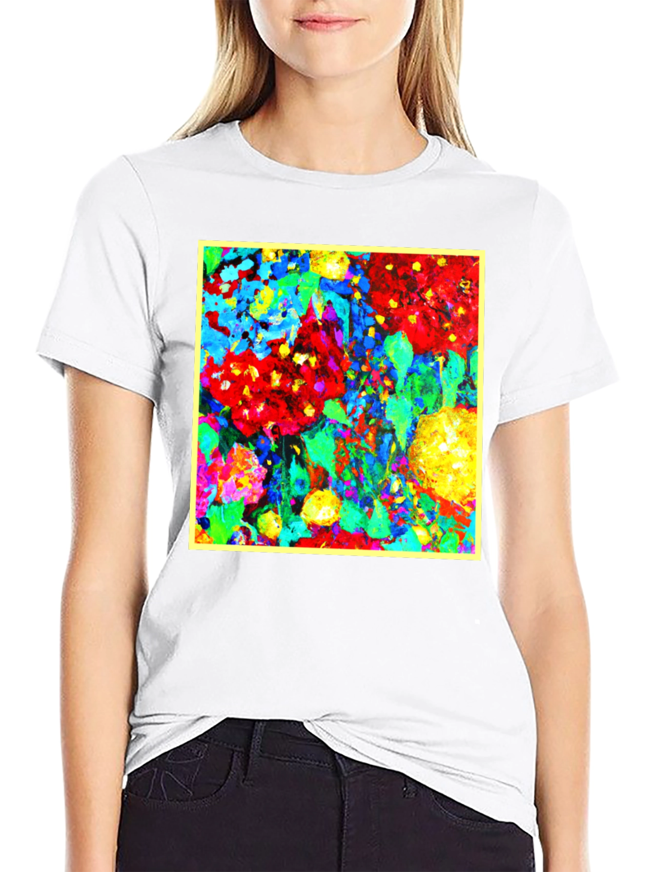 Bold Abstract Floral Art Black T-Shirt