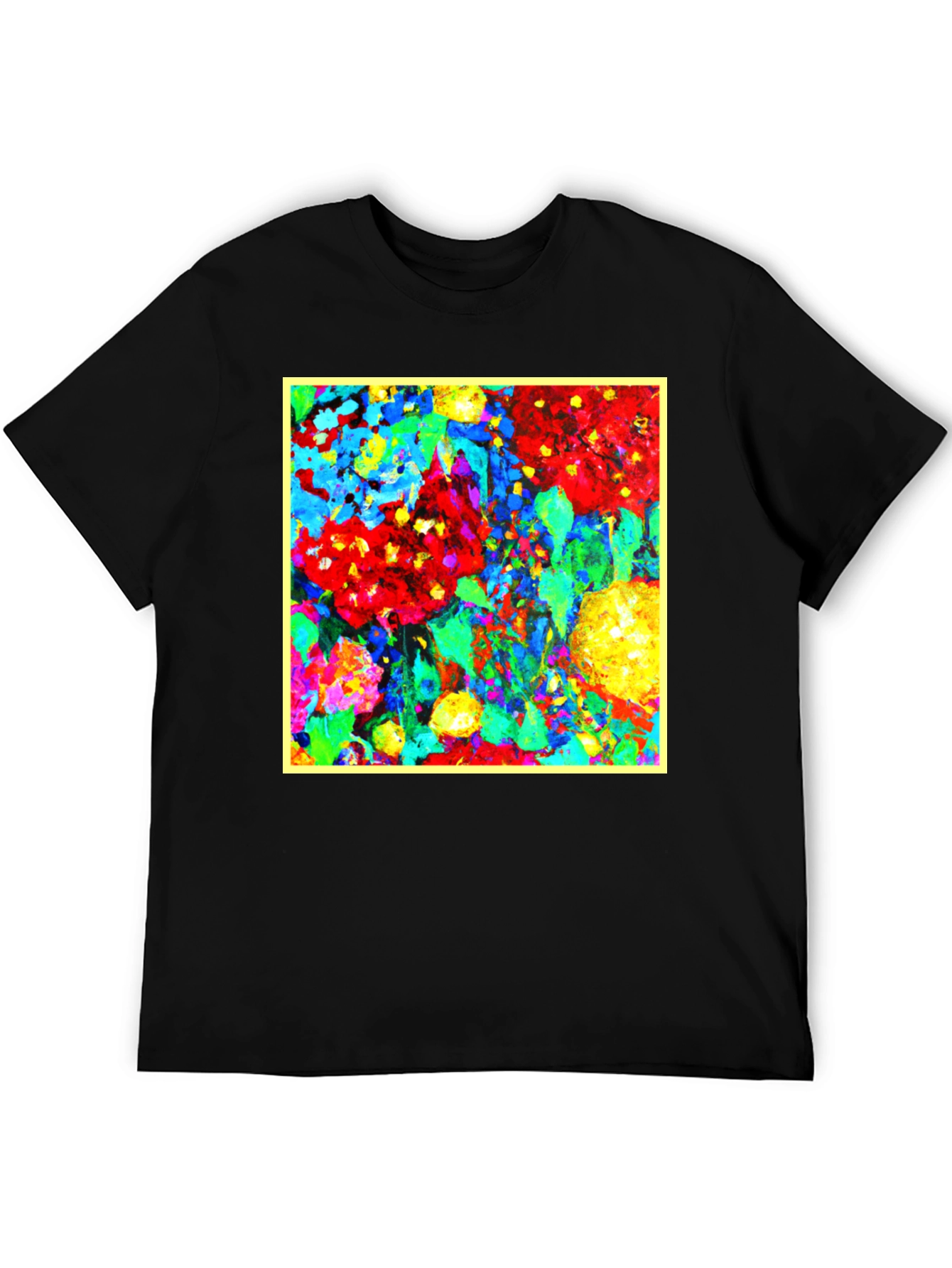 Bold Abstract Floral Art Black T-Shirt