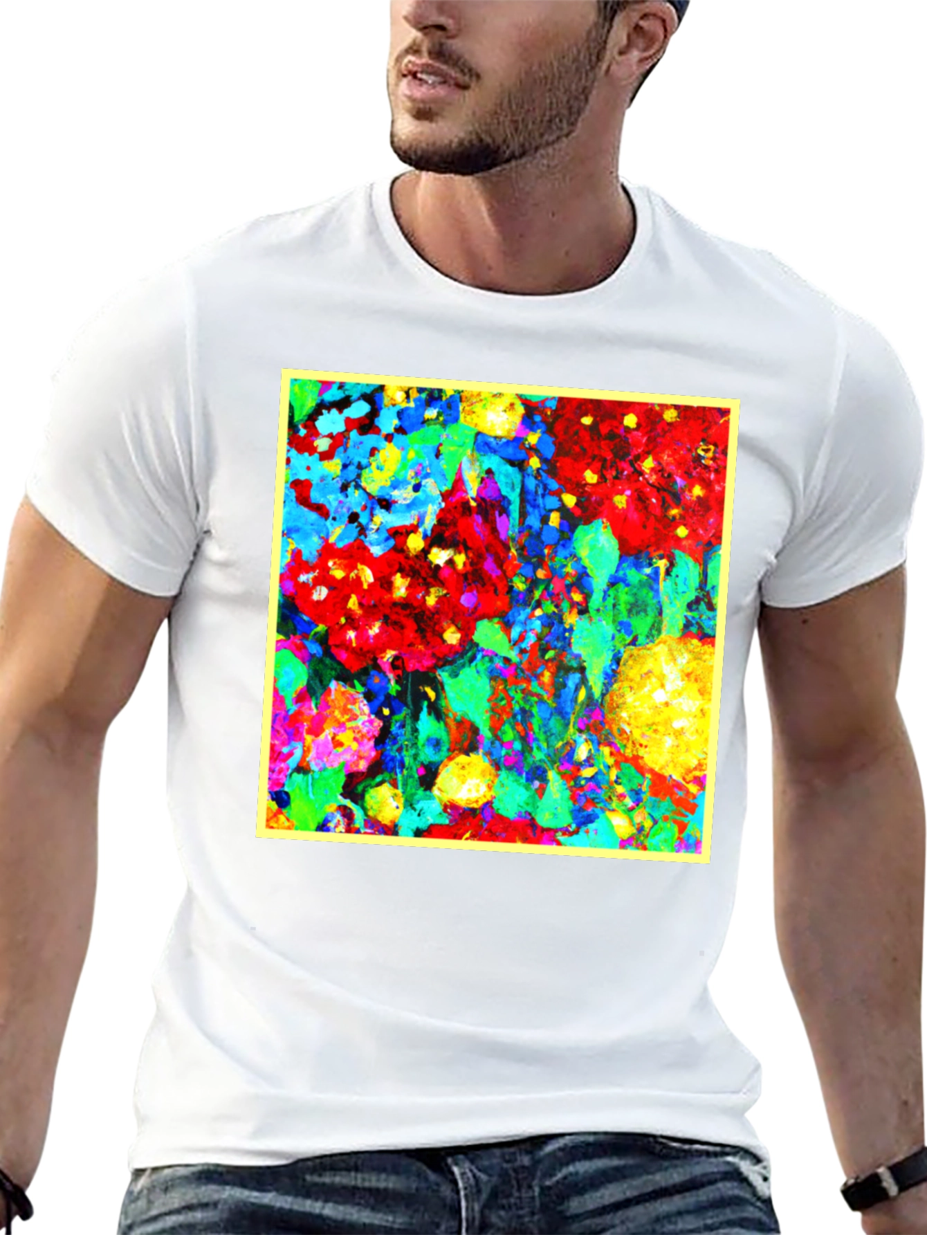 Bold Abstract Floral Art Black T-Shirt