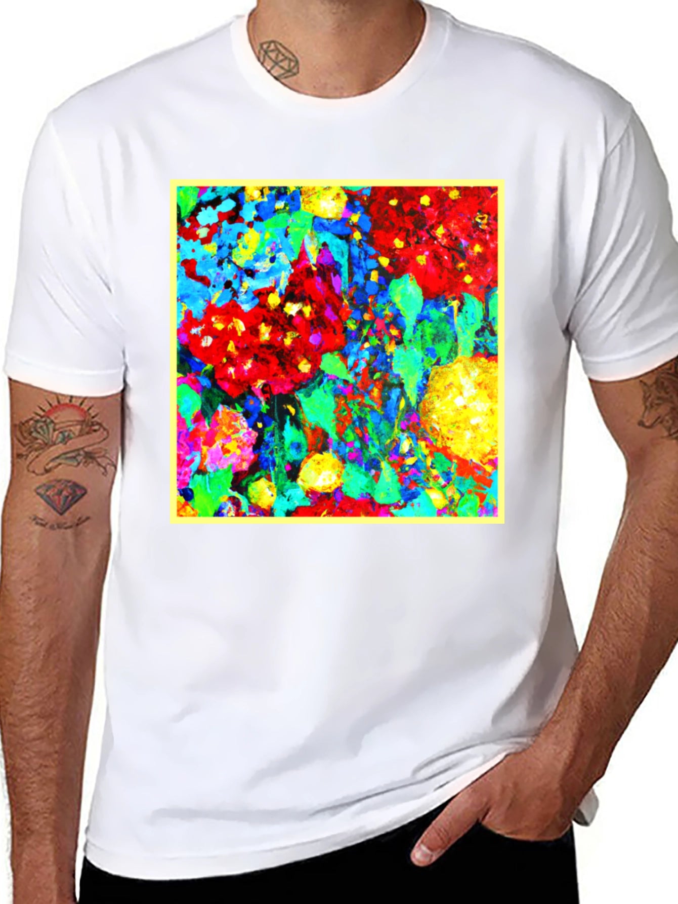 Bold Abstract Floral Art Black T-Shirt