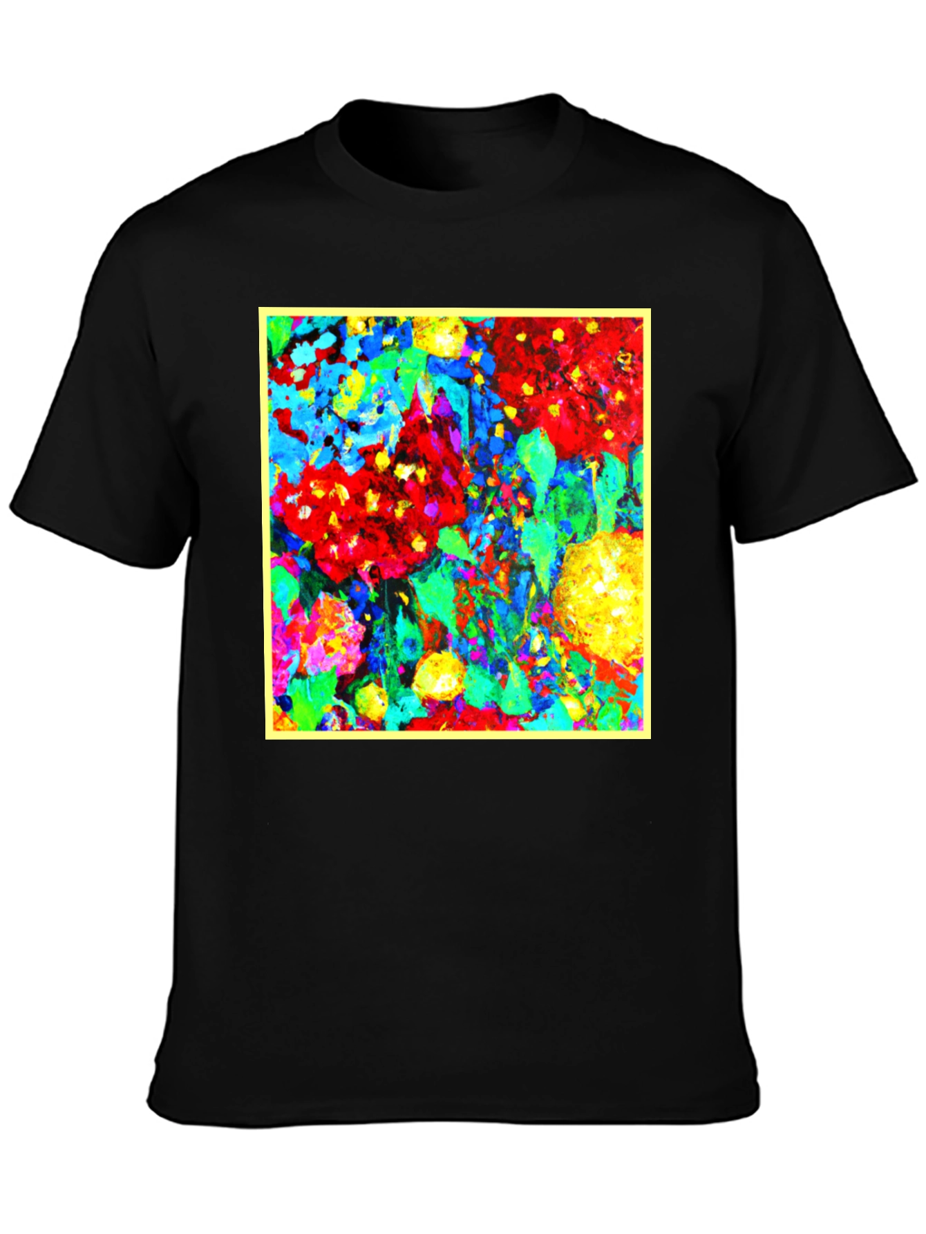 Bold Abstract Floral Art Black T-Shirt