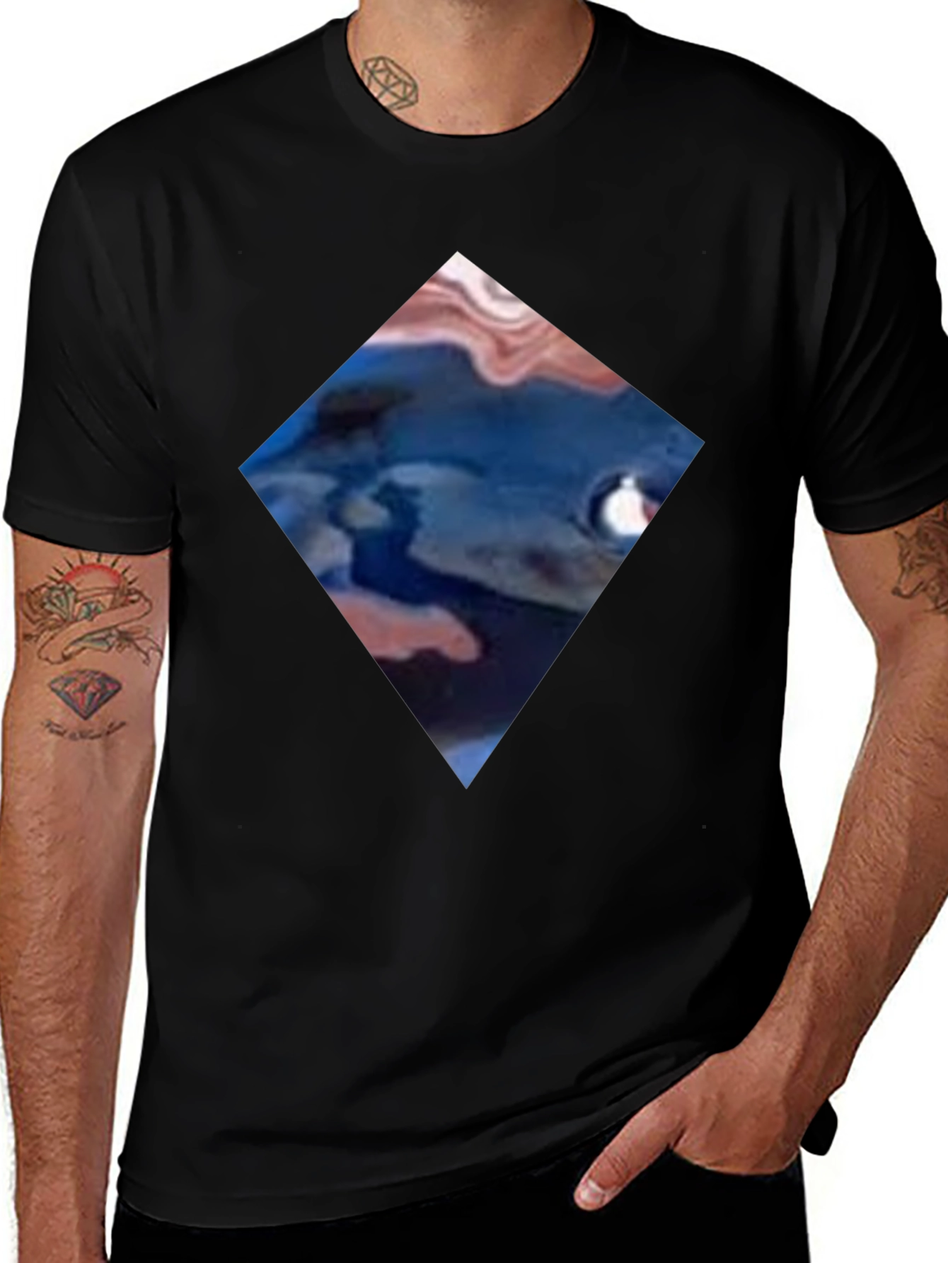 Abstract Diamond Graphic Black T-Shirt