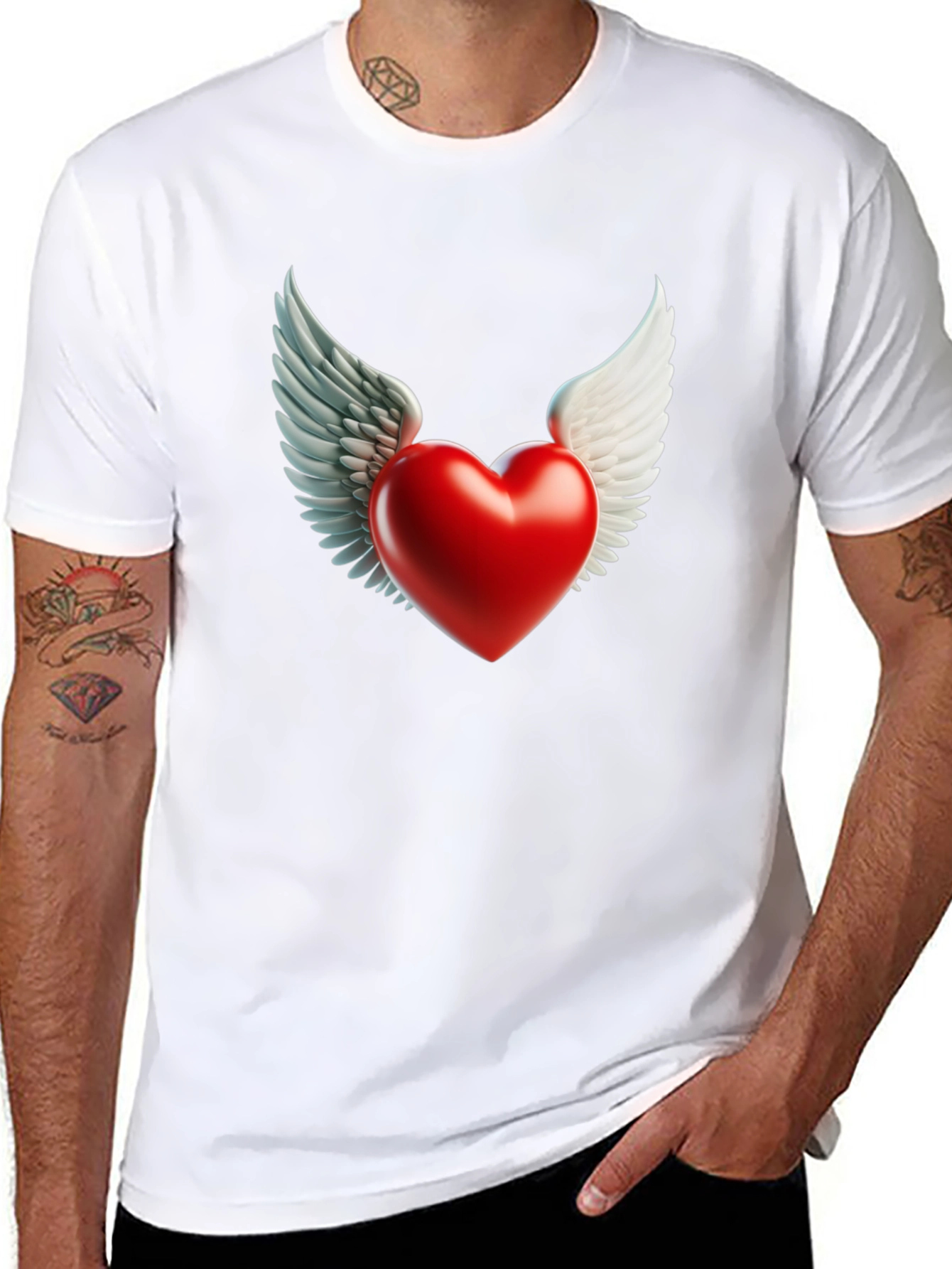 Winged Heart Graphic Tee - Black Cotton Blend