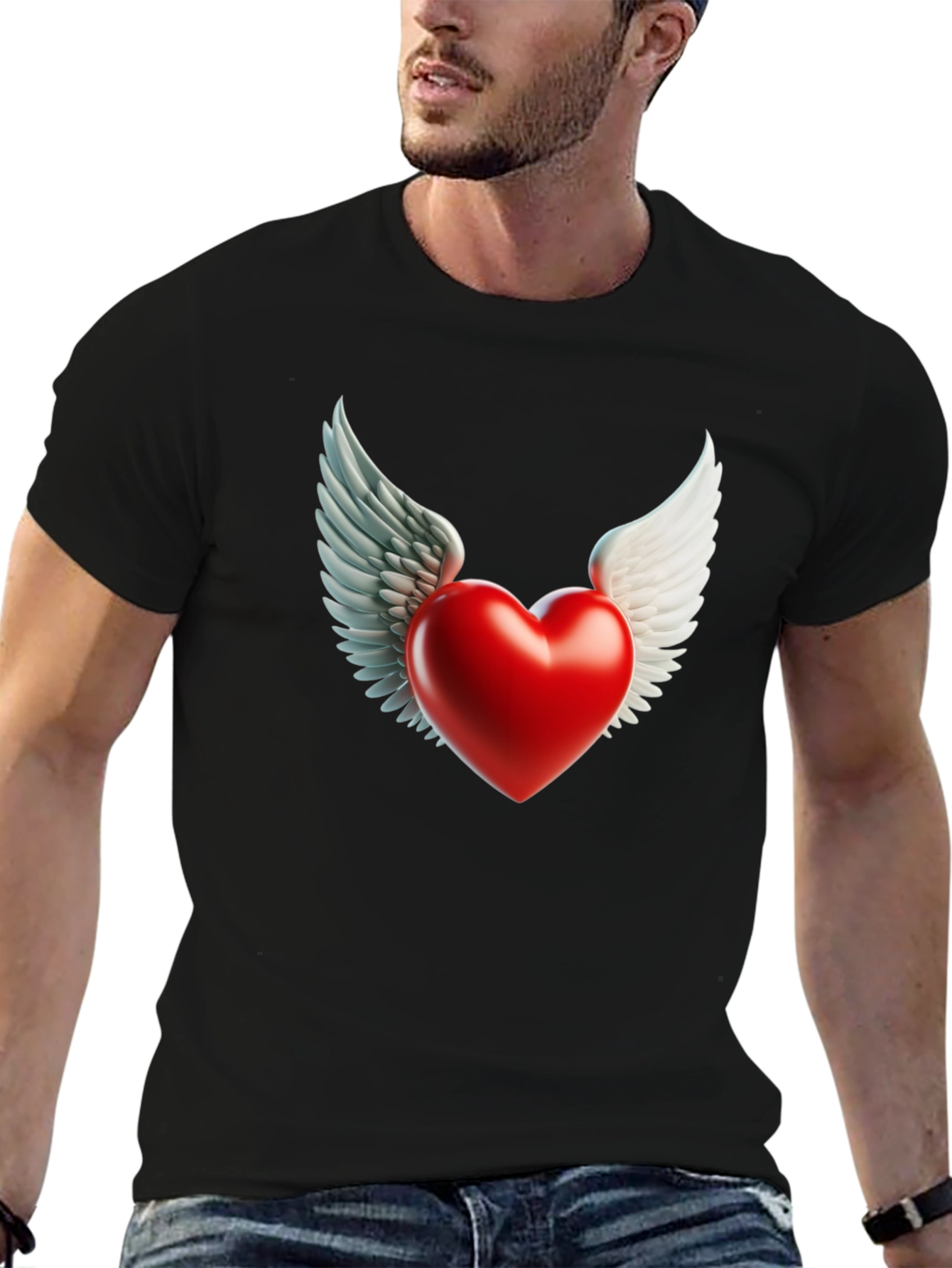 Winged Heart Graphic Tee - Black Cotton Blend