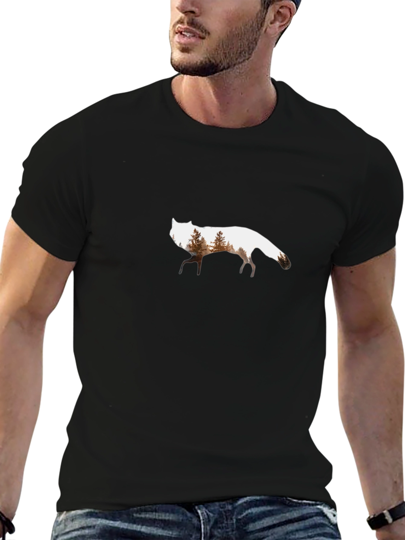 Nature Wolf Graphic Tee - Black Cotton Blend