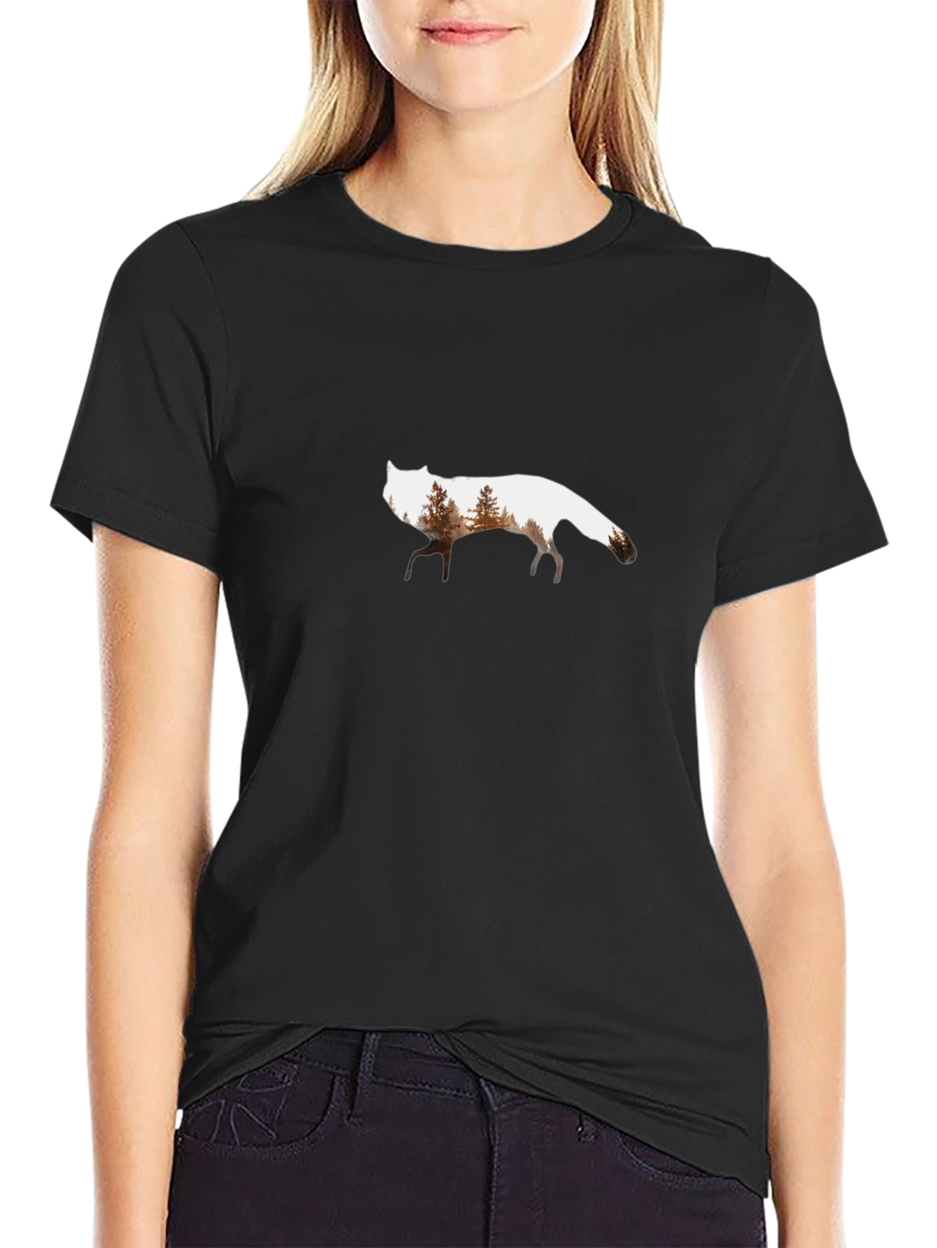 Nature Wolf Graphic Tee - Black Cotton Blend