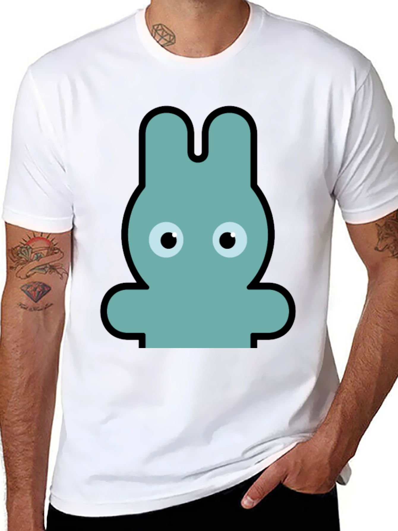 Cartoon Rabbit Graphic Print Black T-Shirt