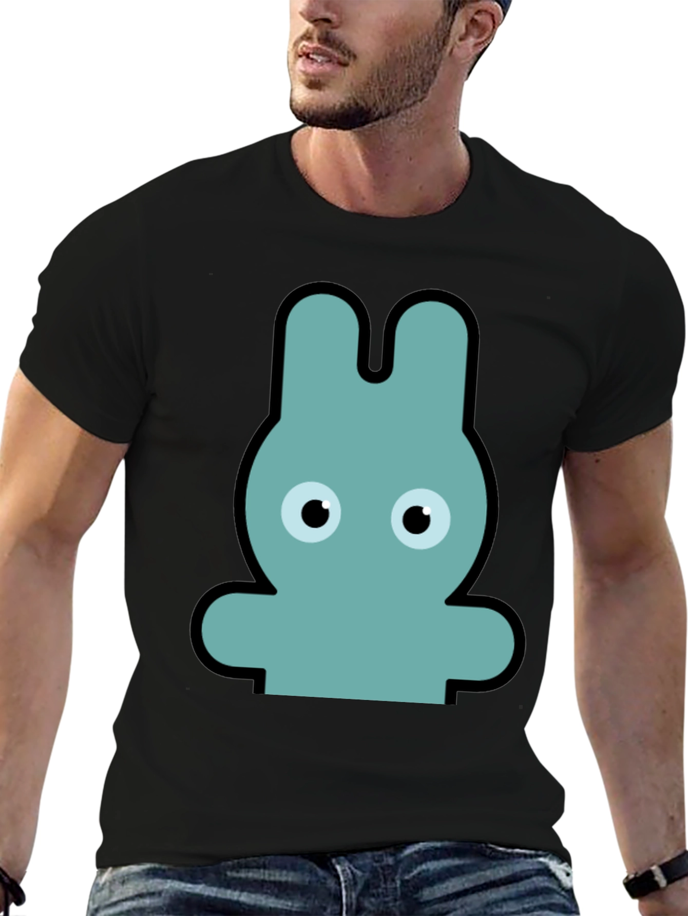 Cartoon Rabbit Graphic Print Black T-Shirt