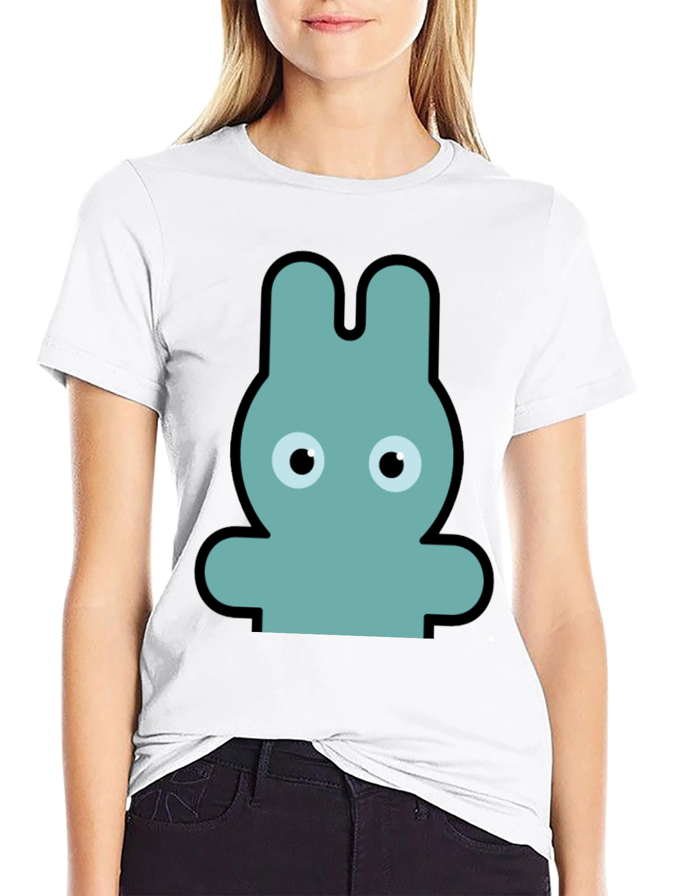 Cartoon Rabbit Graphic Print Black T-Shirt