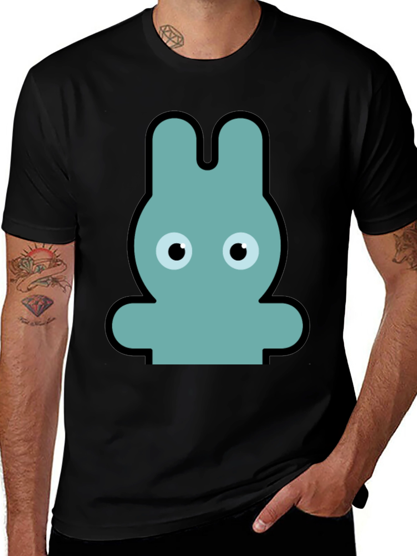 Cartoon Rabbit Graphic Print Black T-Shirt