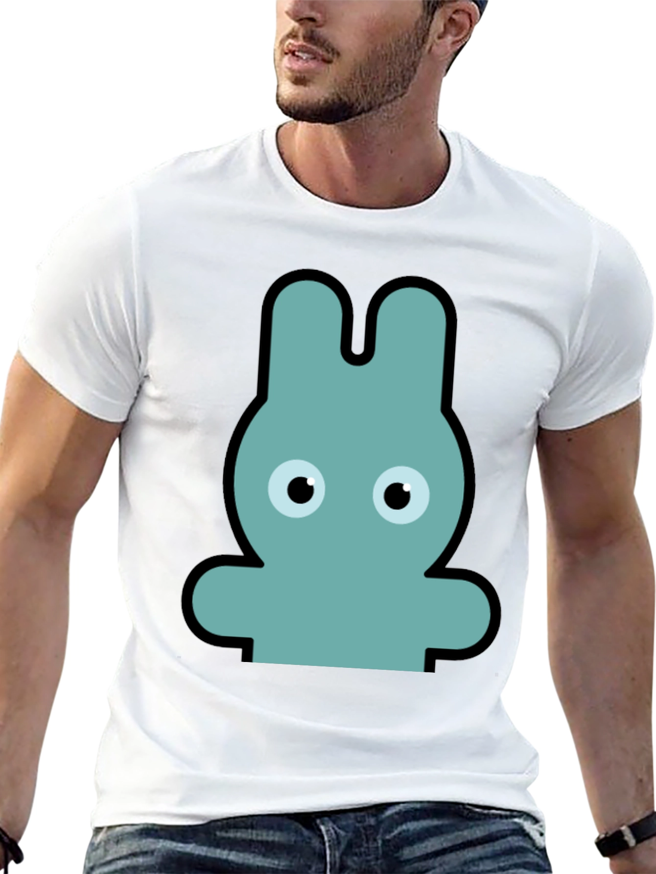 Cartoon Rabbit Graphic Print Black T-Shirt