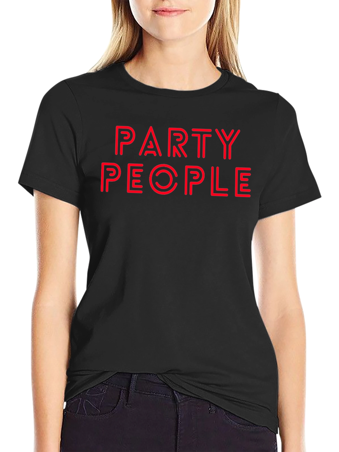 Party People Graphic Tee - Bold Red on Black