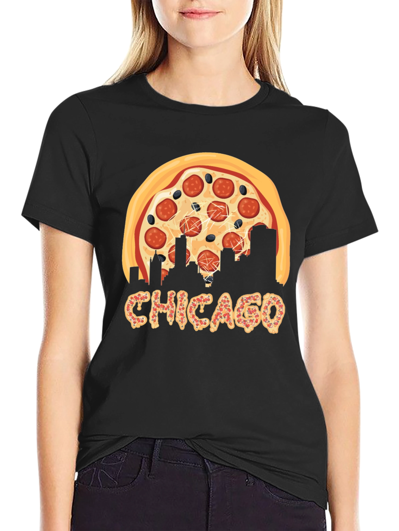 Chicago Pizza Skyline Graphic T-Shirt