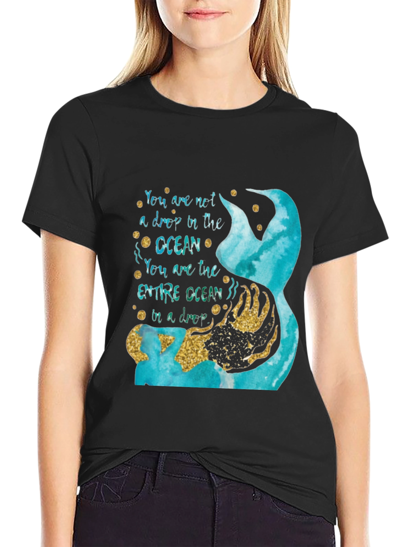 Ocean Drop Graphic Tee - Empowering Mermaid Design