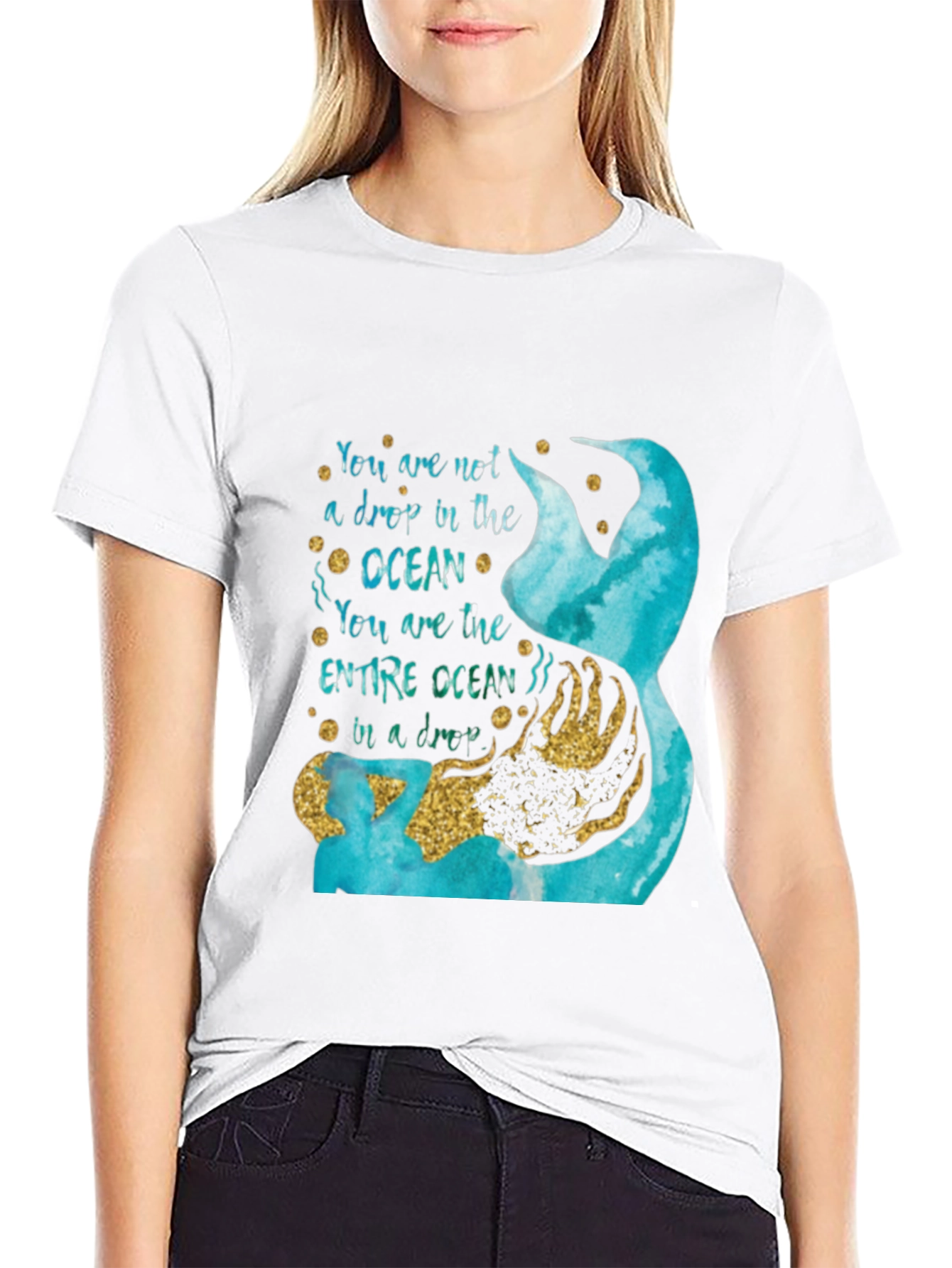 Ocean Drop Graphic Tee - Empowering Mermaid Design