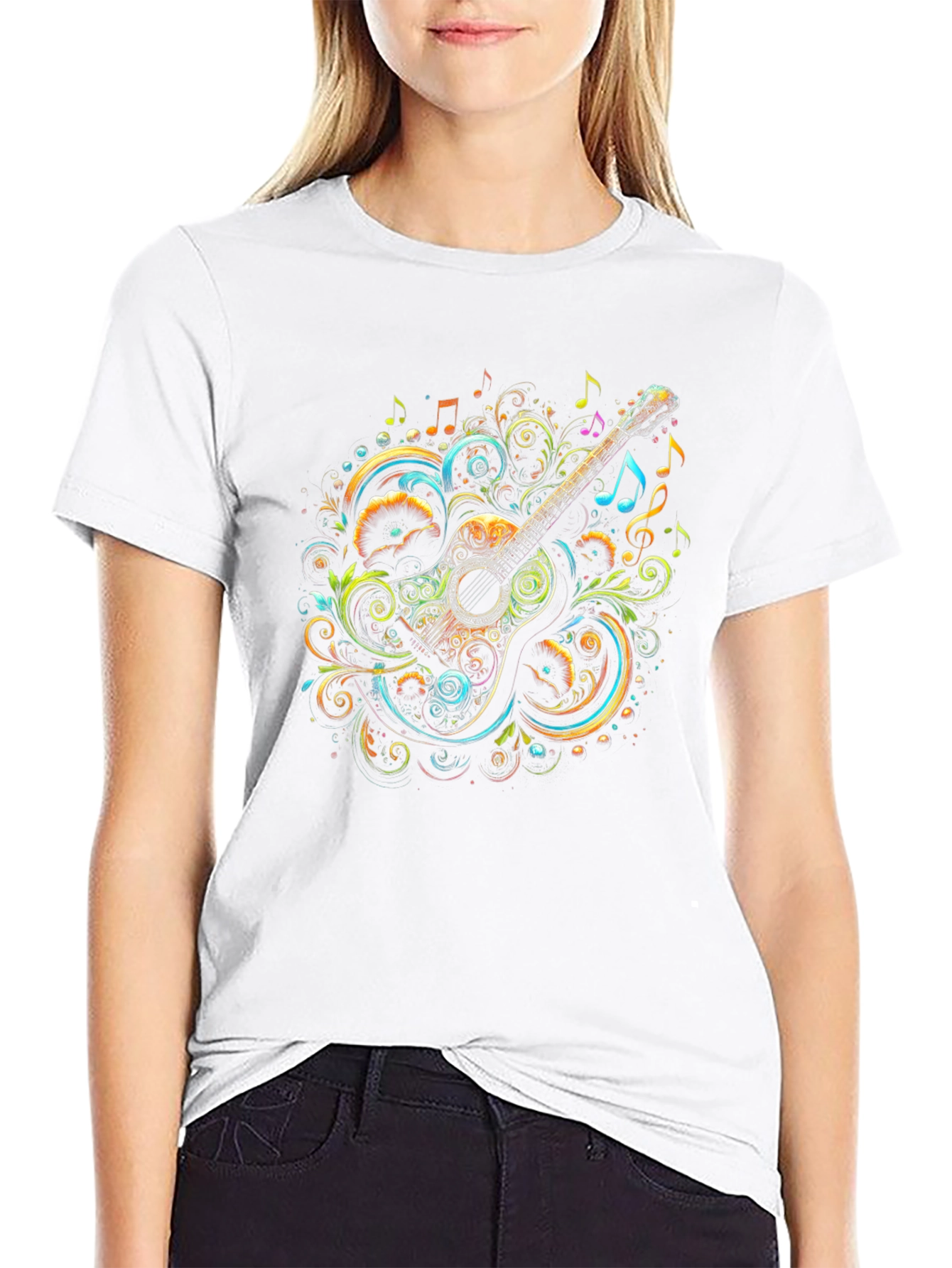 Musical Guitar Graphic Tee - Unique Artistic Design