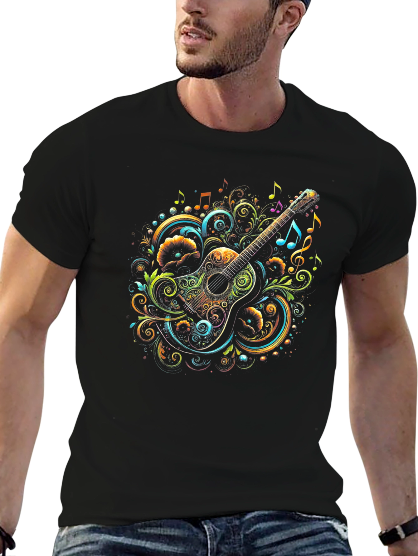 Musical Guitar Graphic Tee - Unique Artistic Design