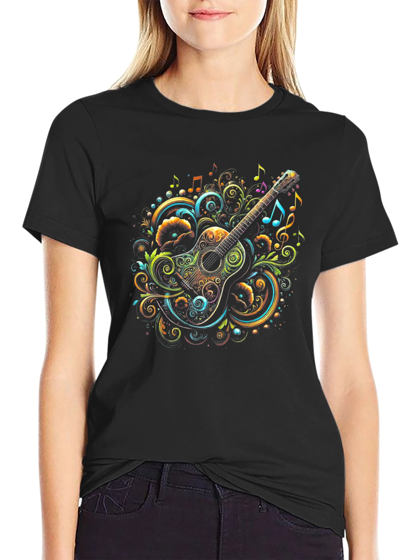 Musical Guitar Graphic Tee - Unique Artistic Design