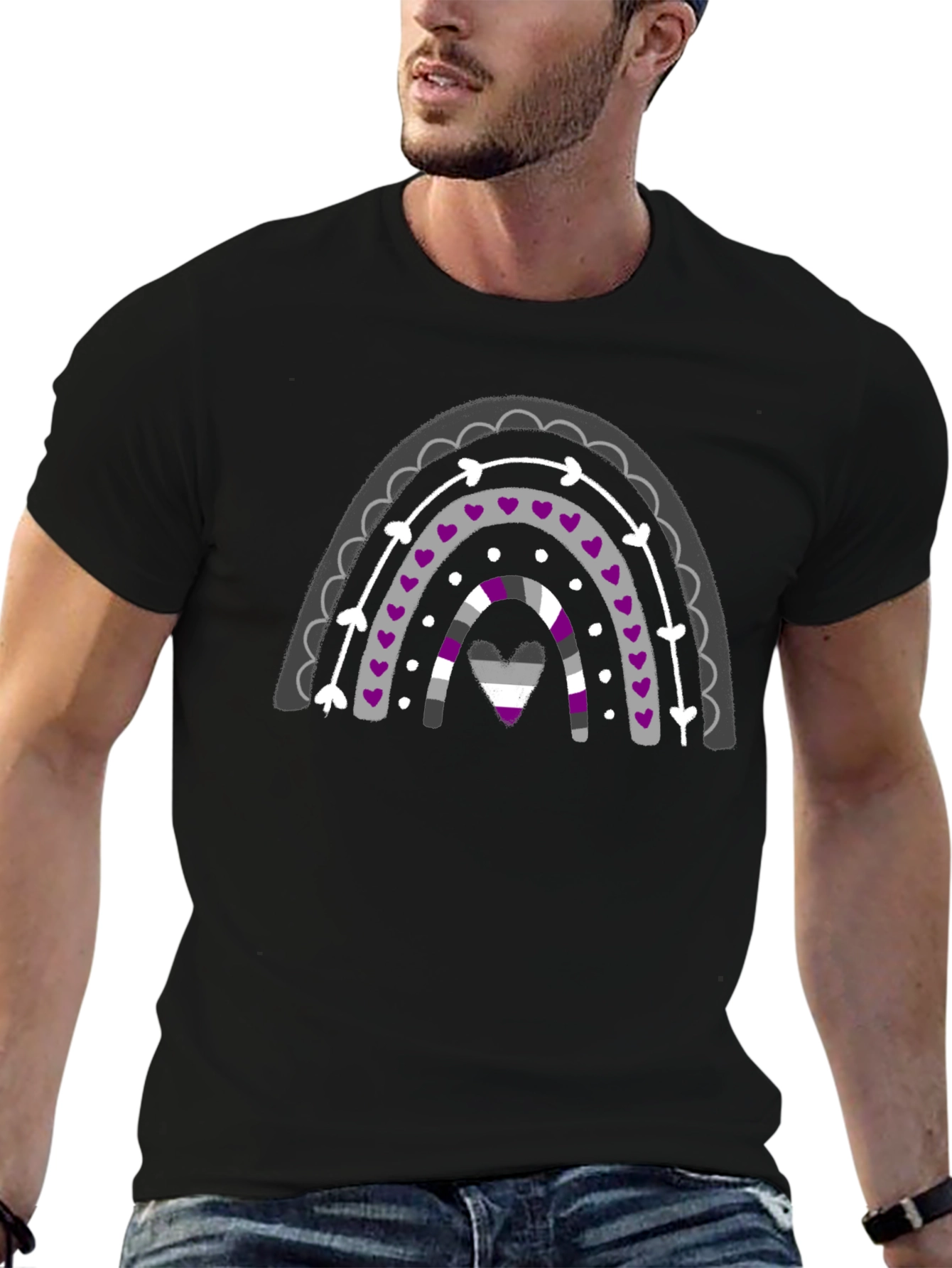 Asexual Pride Rainbow Graphic Tee - Black