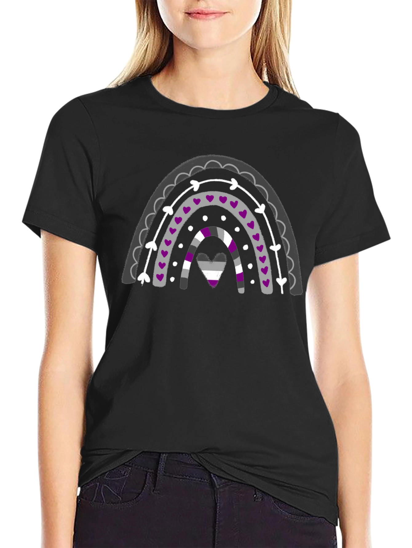 Asexual Pride Rainbow Graphic Tee - Black