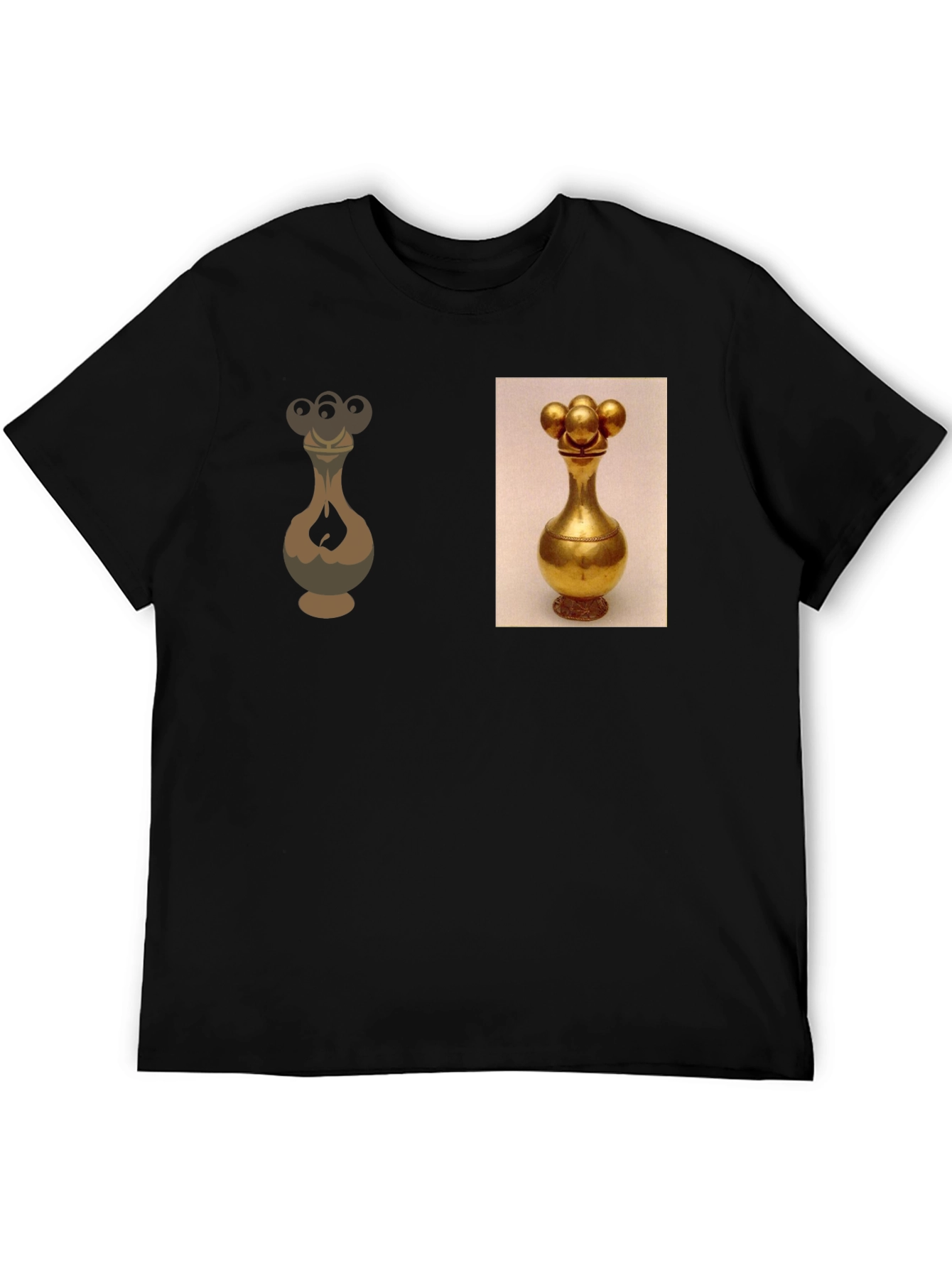 Golden Vase Print Black T-Shirt
